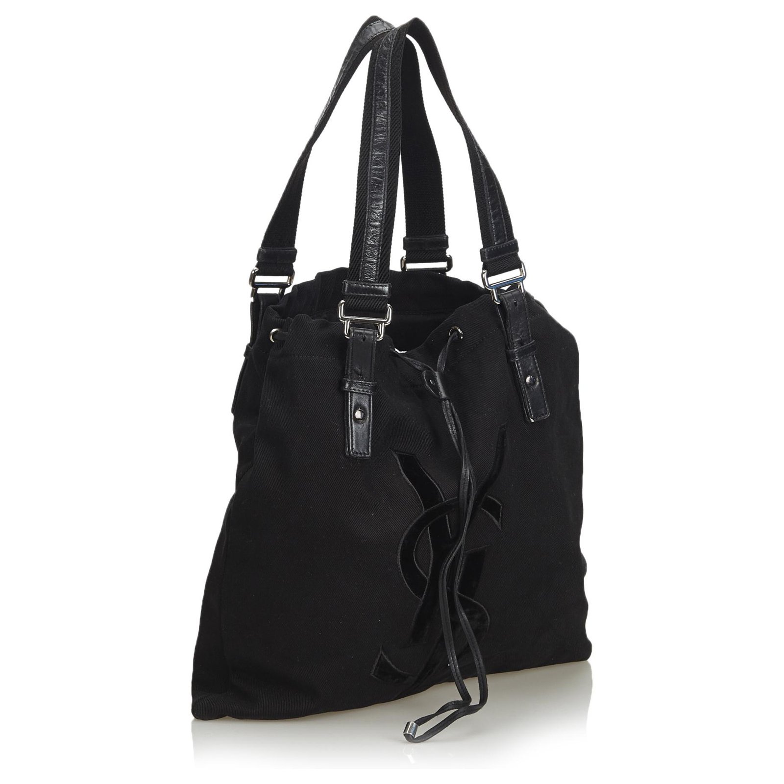 Yves Saint Laurent YSL Black Canvas Kahala Tote Bag Leather Cloth Cloth ...