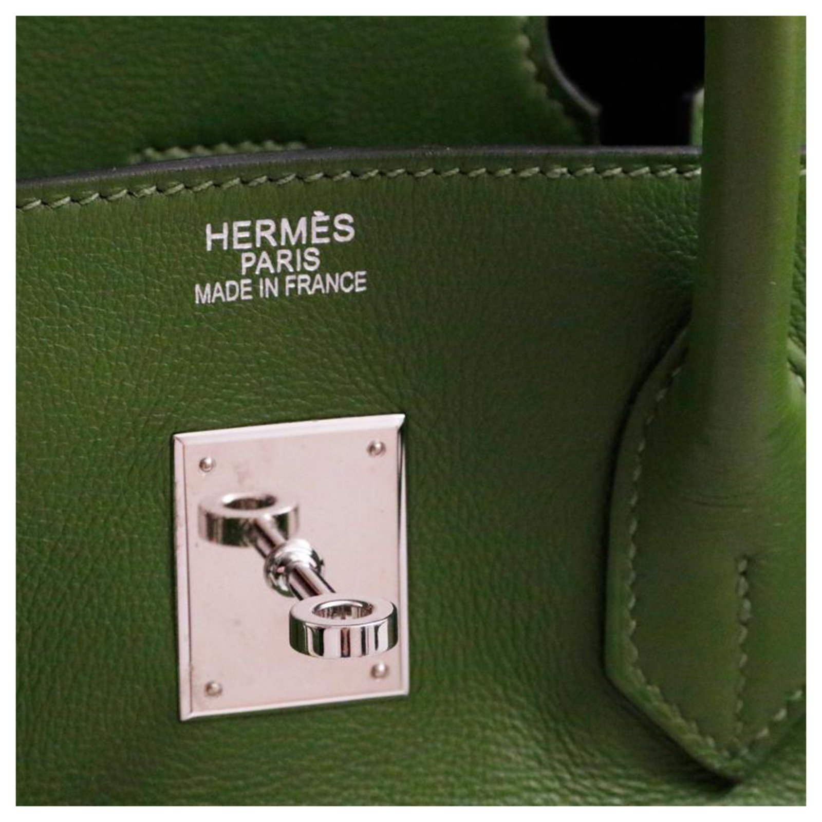 Hermès HERMES BIRKIN bag 35 olive green Evergrain calf leather Square M  silver metal ref.139309 - Joli Closet