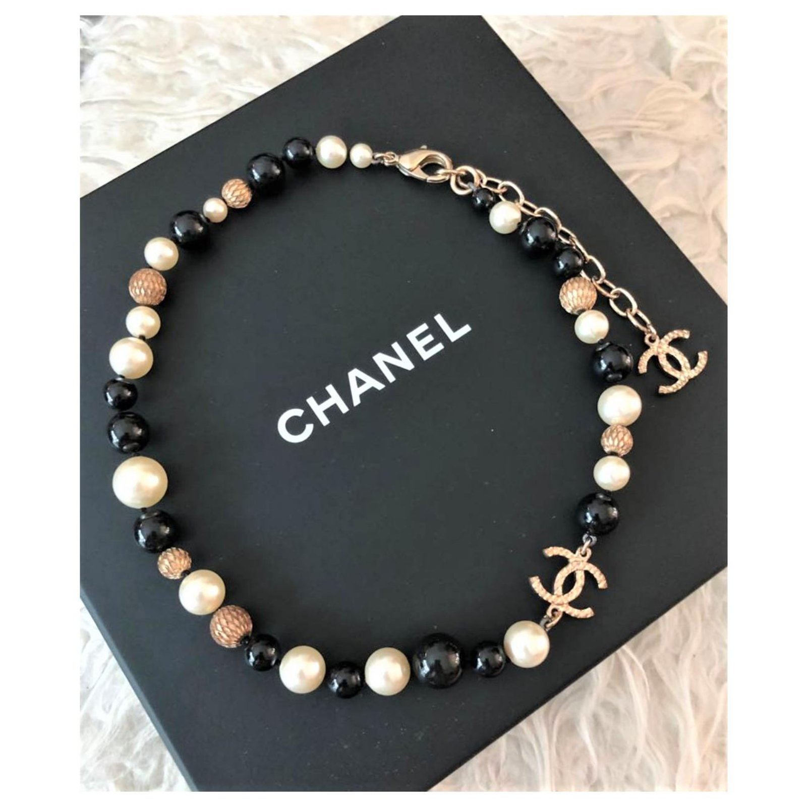 Chanel beads and pearl choker necklace