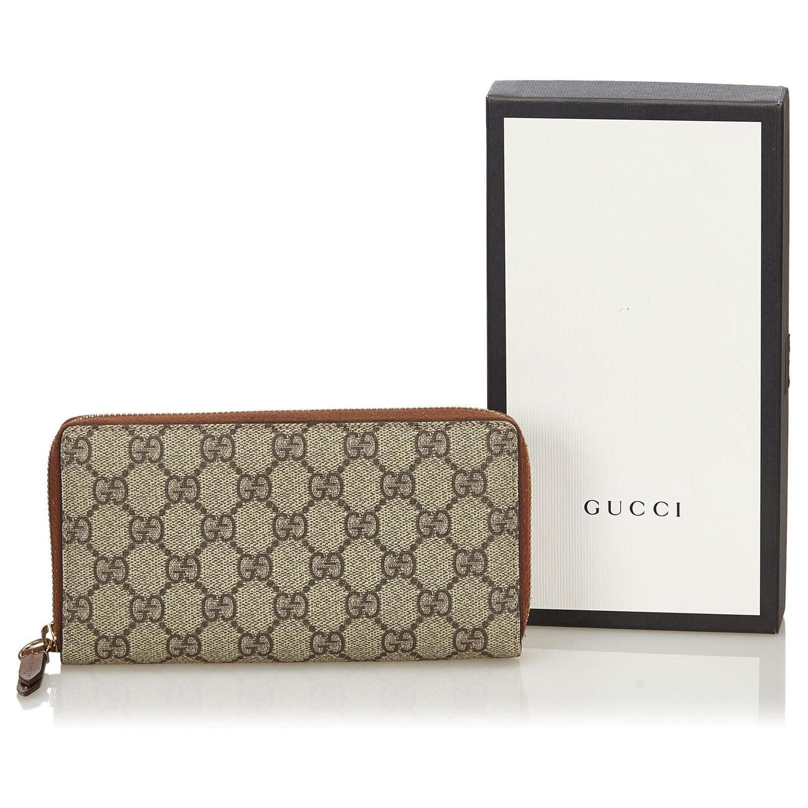 Gucci GG Supreme Zip Around Wallet 304196 Brown Cloth ref.1018175 - Joli  Closet