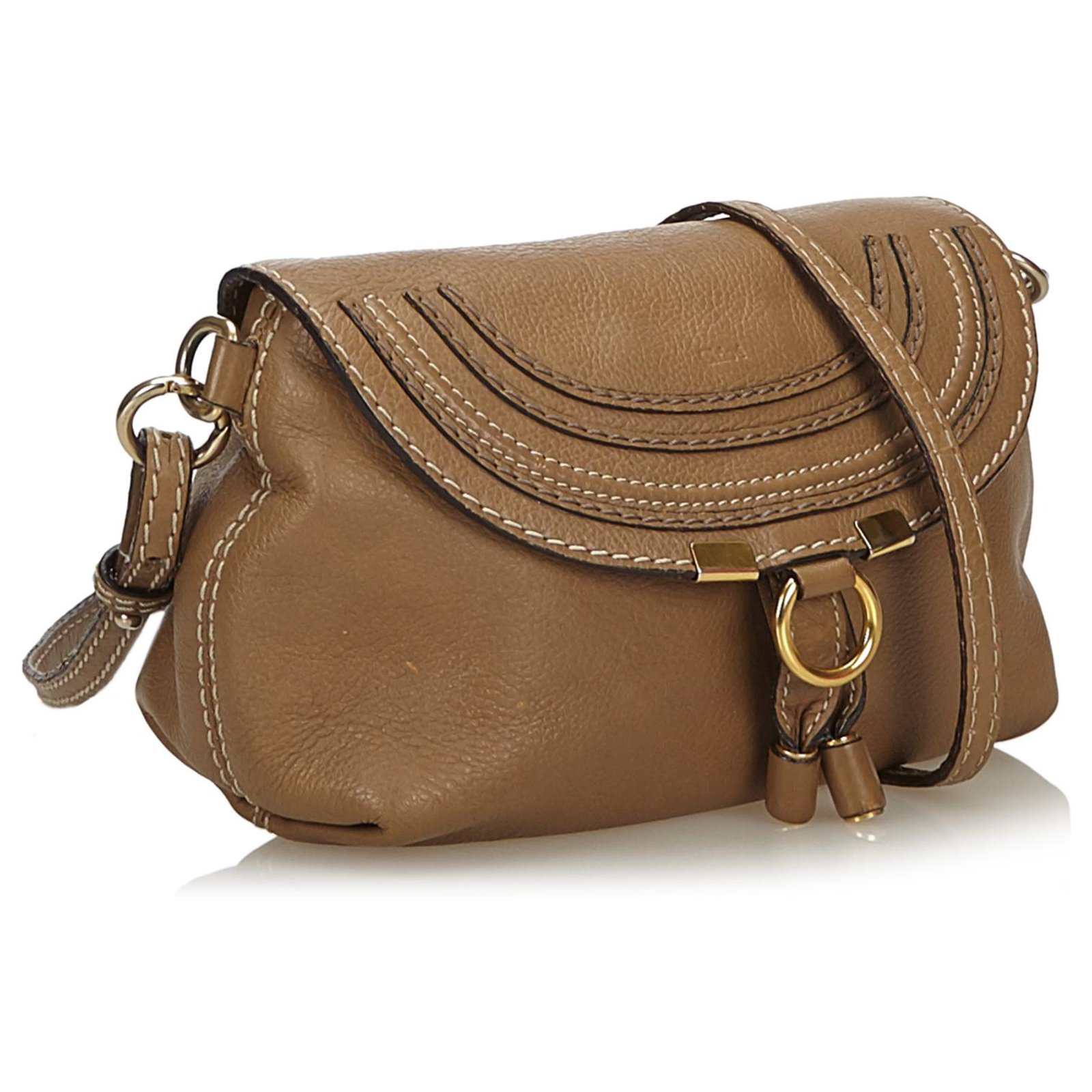 Chloé Chloe Brown Small Leather Marcie Crossbody Bag Beige ref.139923 -  Joli Closet