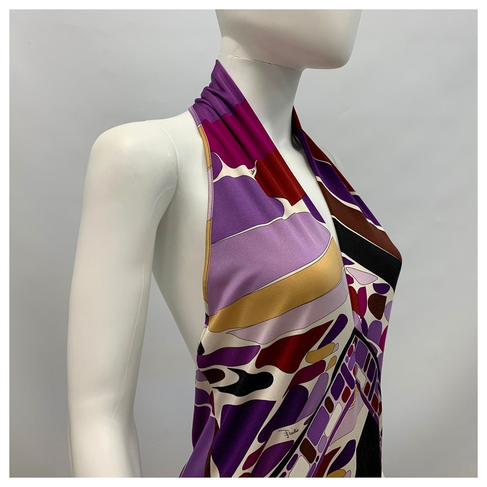 Robe Vintage En Soie Jersey Emilio Pucci - Multicolore - Taille XS 34 - Parfaite Pour Soirée