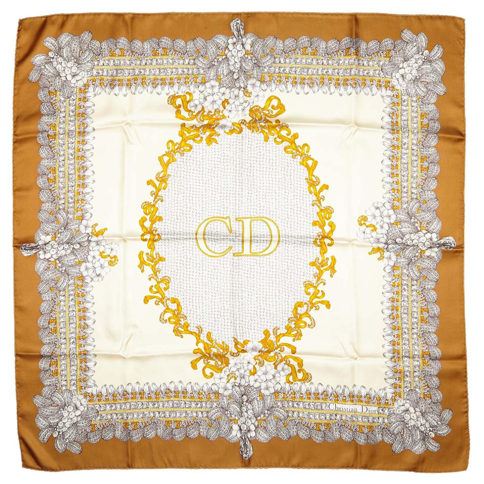 Foulard carré C. Dior ton écru bord noir