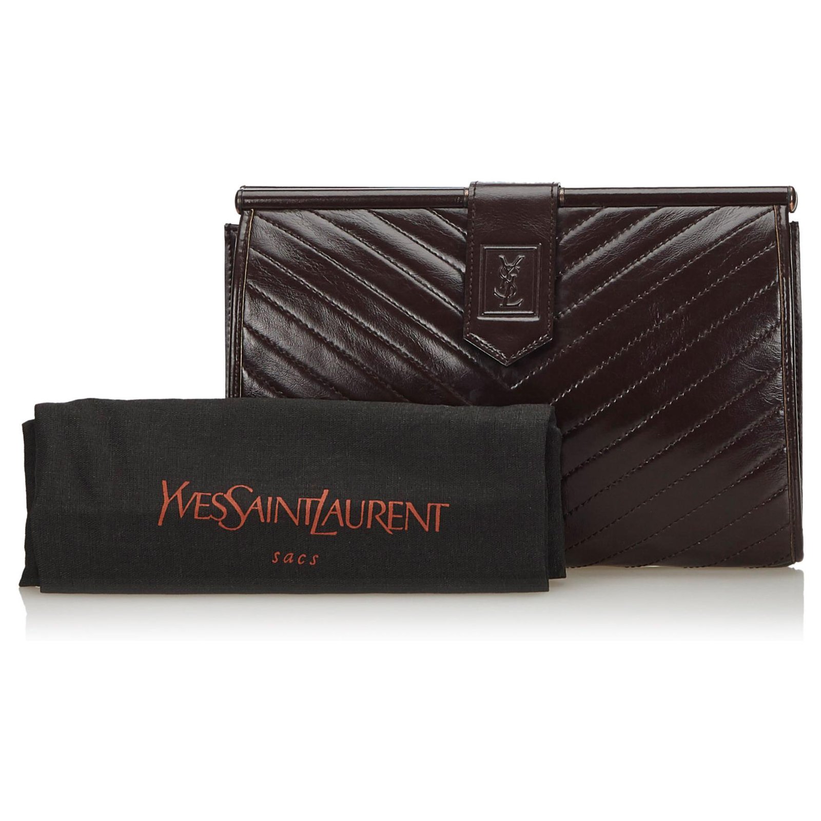 Yves Saint Laurent Vintage - Monogram Chevron Leather Clutch Bag - Brown  Beige - Leather Handbag - Luxury High Quality - Avvenice