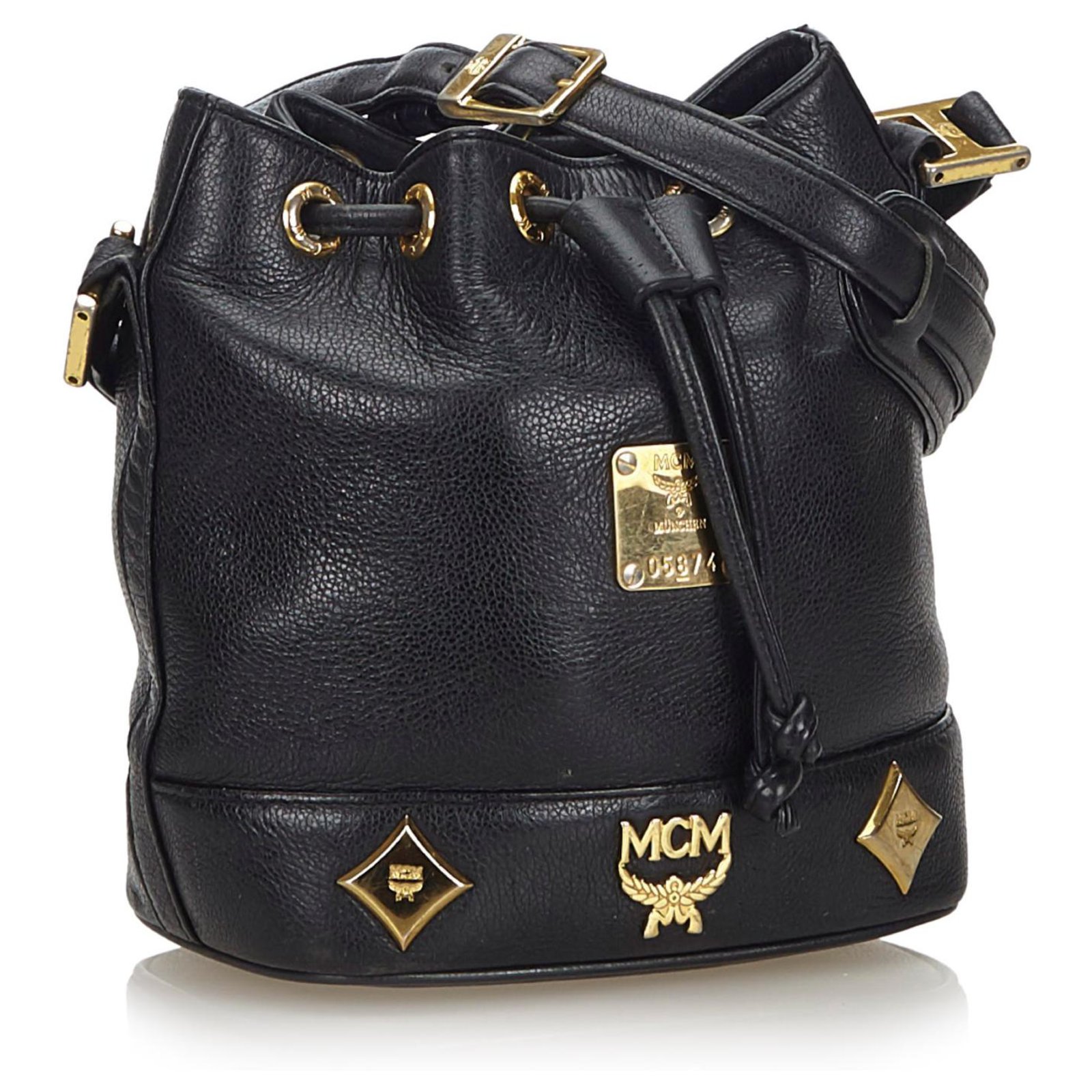 MCM Black Leather Drawstring Bucket Bag ref.142006 - Joli Closet
