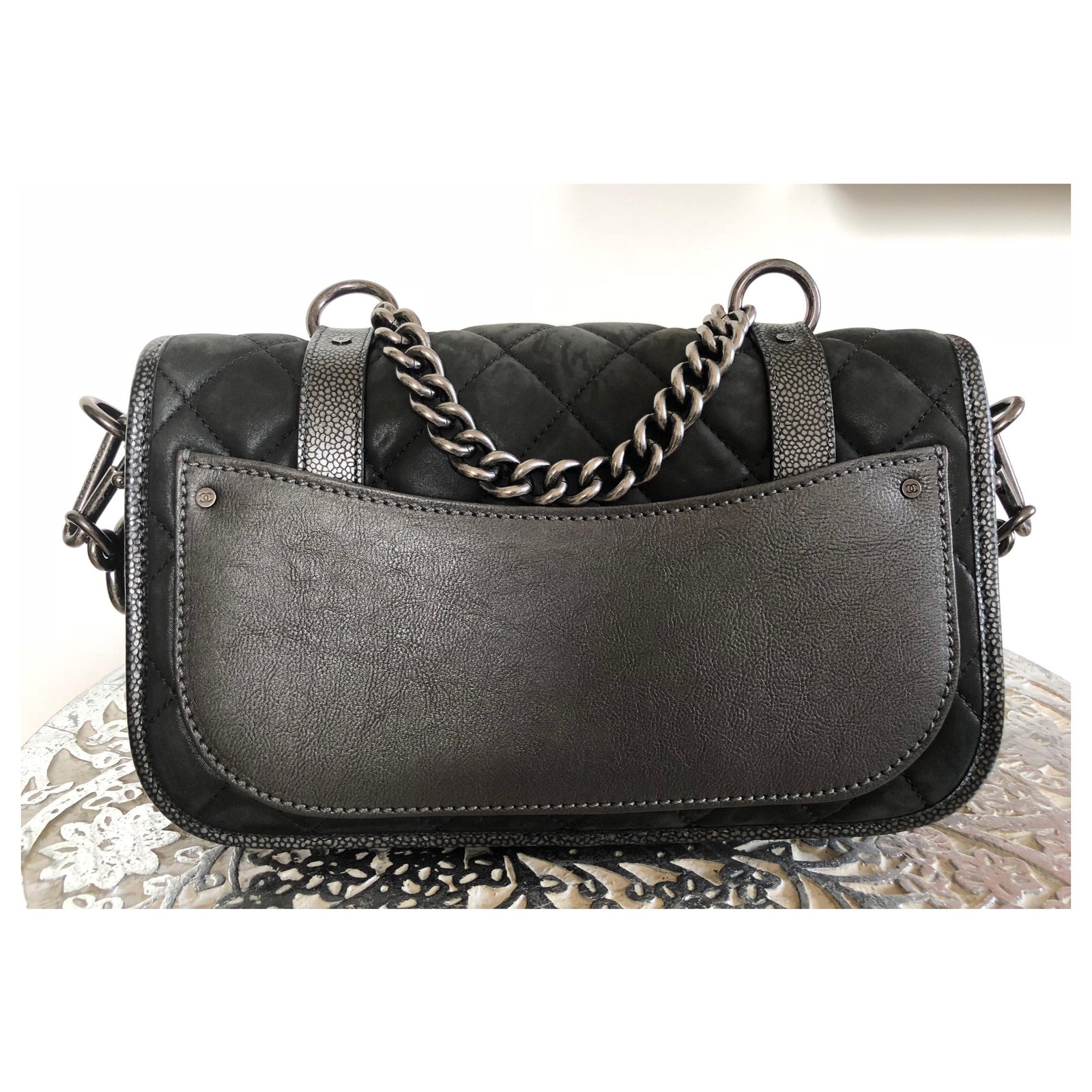 Chanel 2019 Grey Lambskin Small Trendy Top Handle Bag With Strap