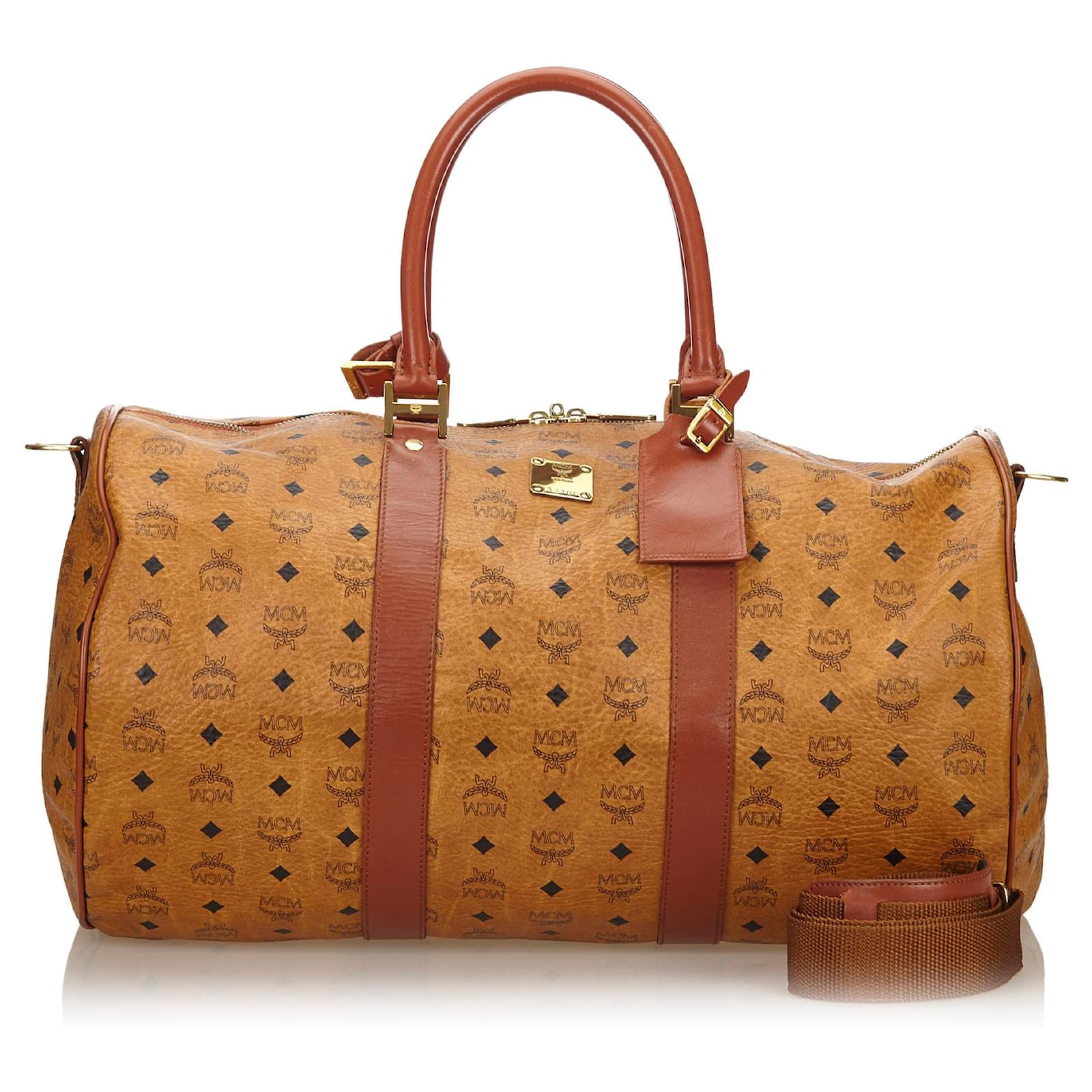 MCM - Sac de sport en cuir - Visetos Marron Noir ref.142606 - Joli Closet