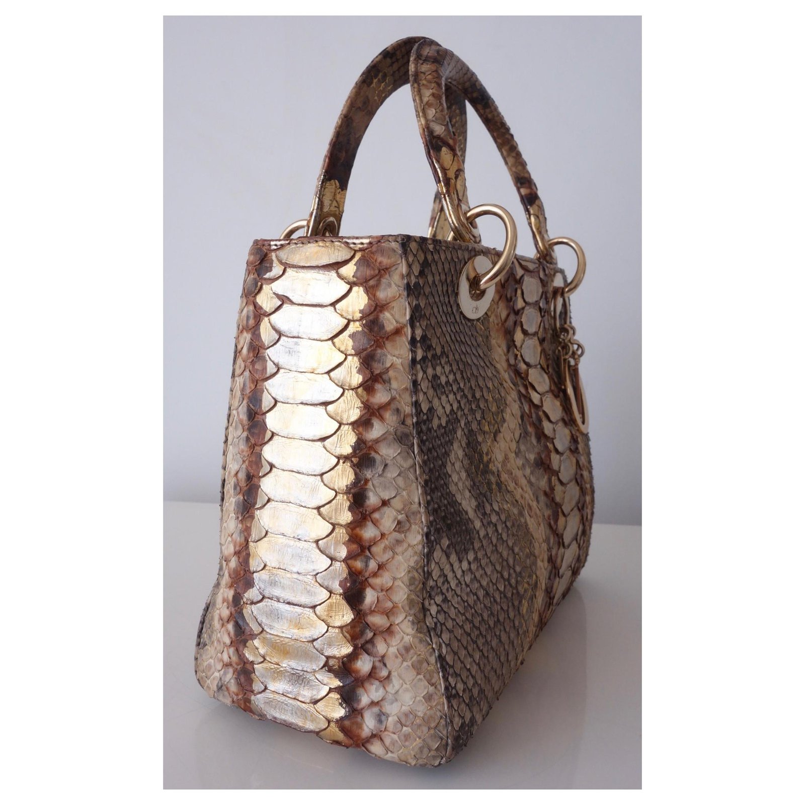 Medium size Lady Dior Metallic Gold/Brown Python skin Lady Dior Tote –  Pragma Valuables