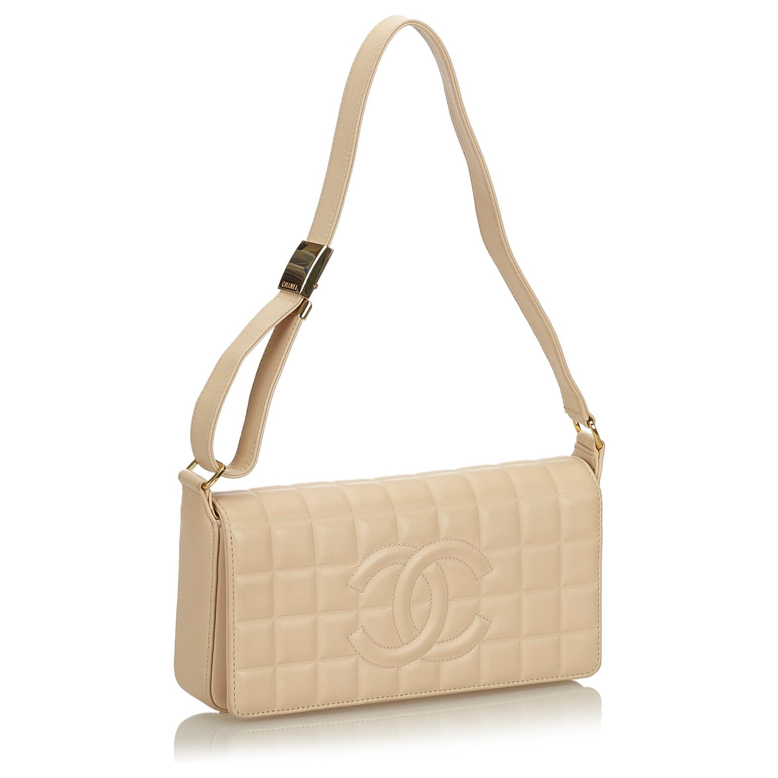 Chanel Gold Leather Chocolate Bar Shoulder Bag Medium