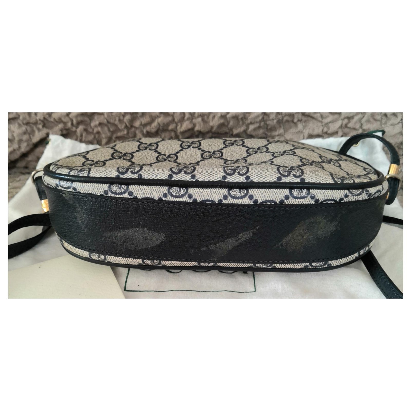 Beautiful vintage Gucci bag Grey Navy blue Leather Cloth ref.144036 - Joli  Closet