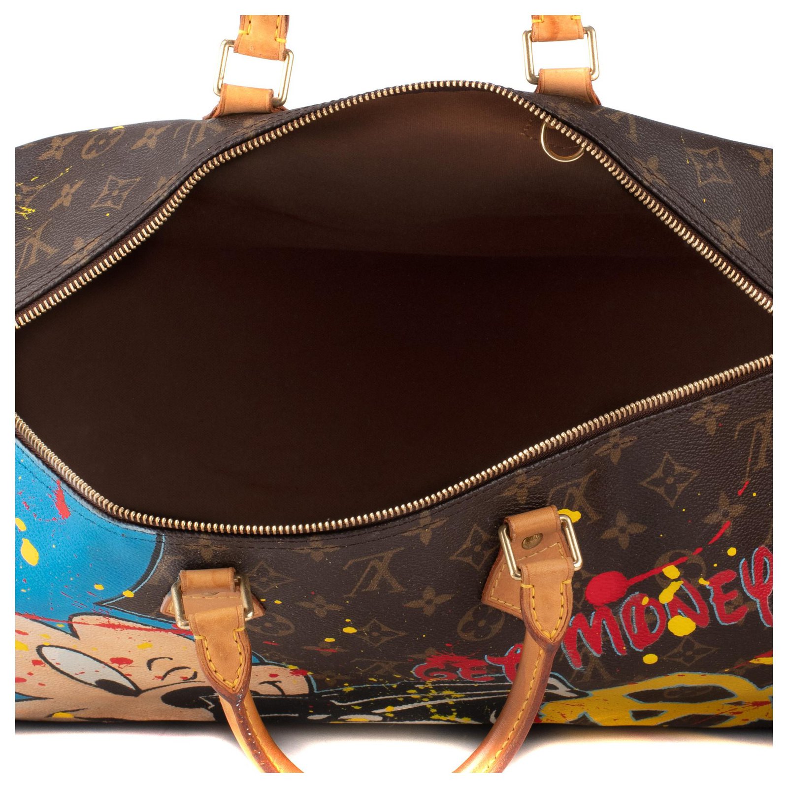 Louis Vuitton Speedy Handbag 40 Custom Monogram Get Money, Fucking Mickey  by PatBo Brown Leather ref.144276 - Joli Closet