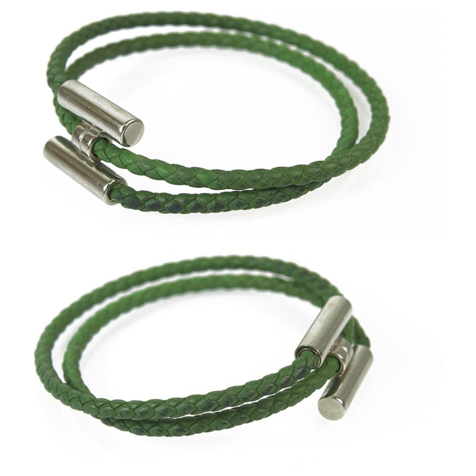 Hermès Hermes Tournis Tresse bracelet in green Swift calfskin with 