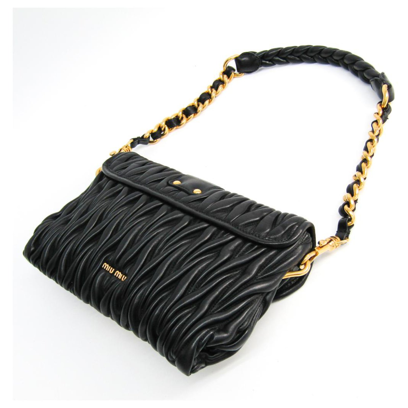Miu Miu Studded Cyllinder Boston 868837 Black Leather Shoulder Bag
