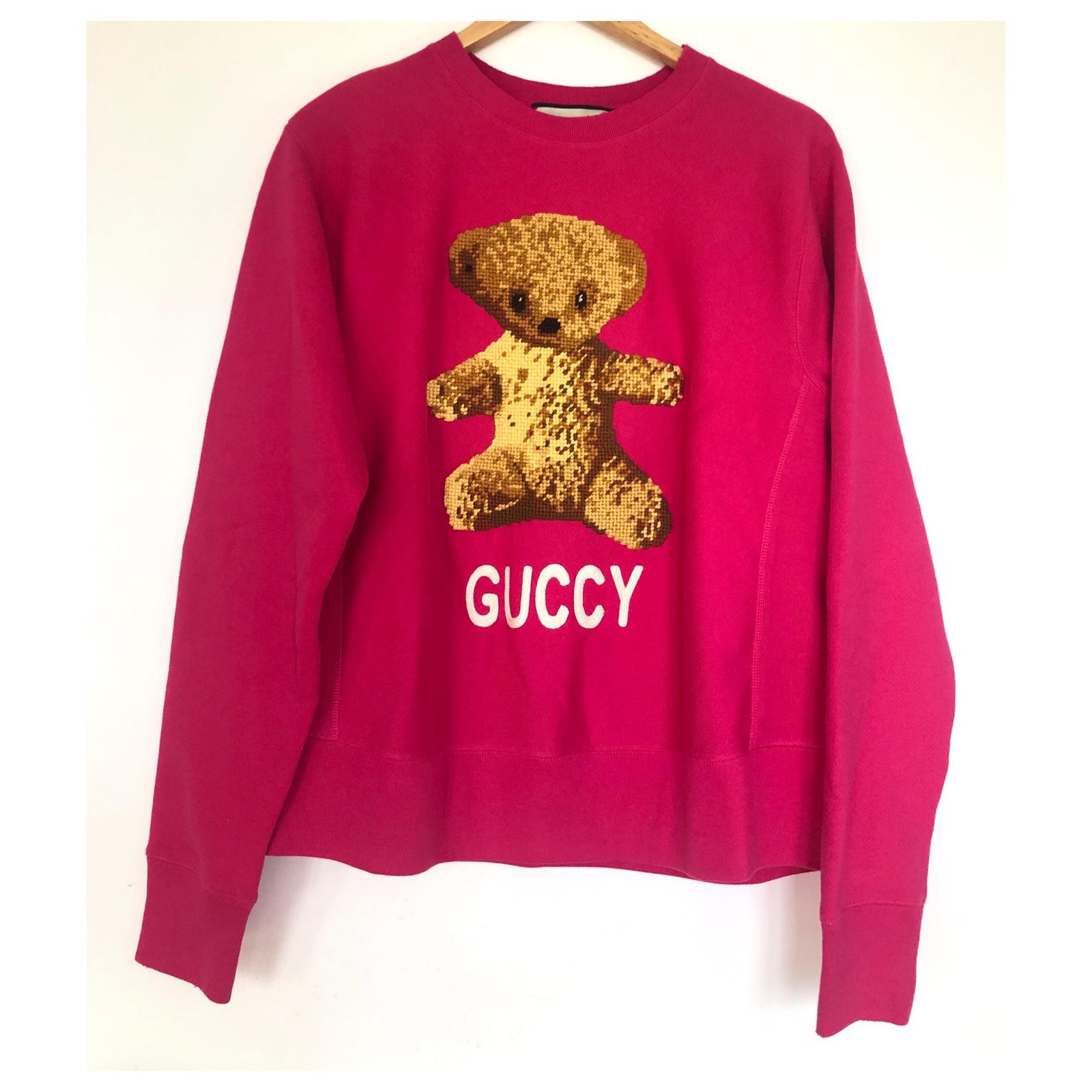 Gucci Mens Guccy Teddy Bear Sweatshirt Size Large Pink Cotton Pullover  Sweater