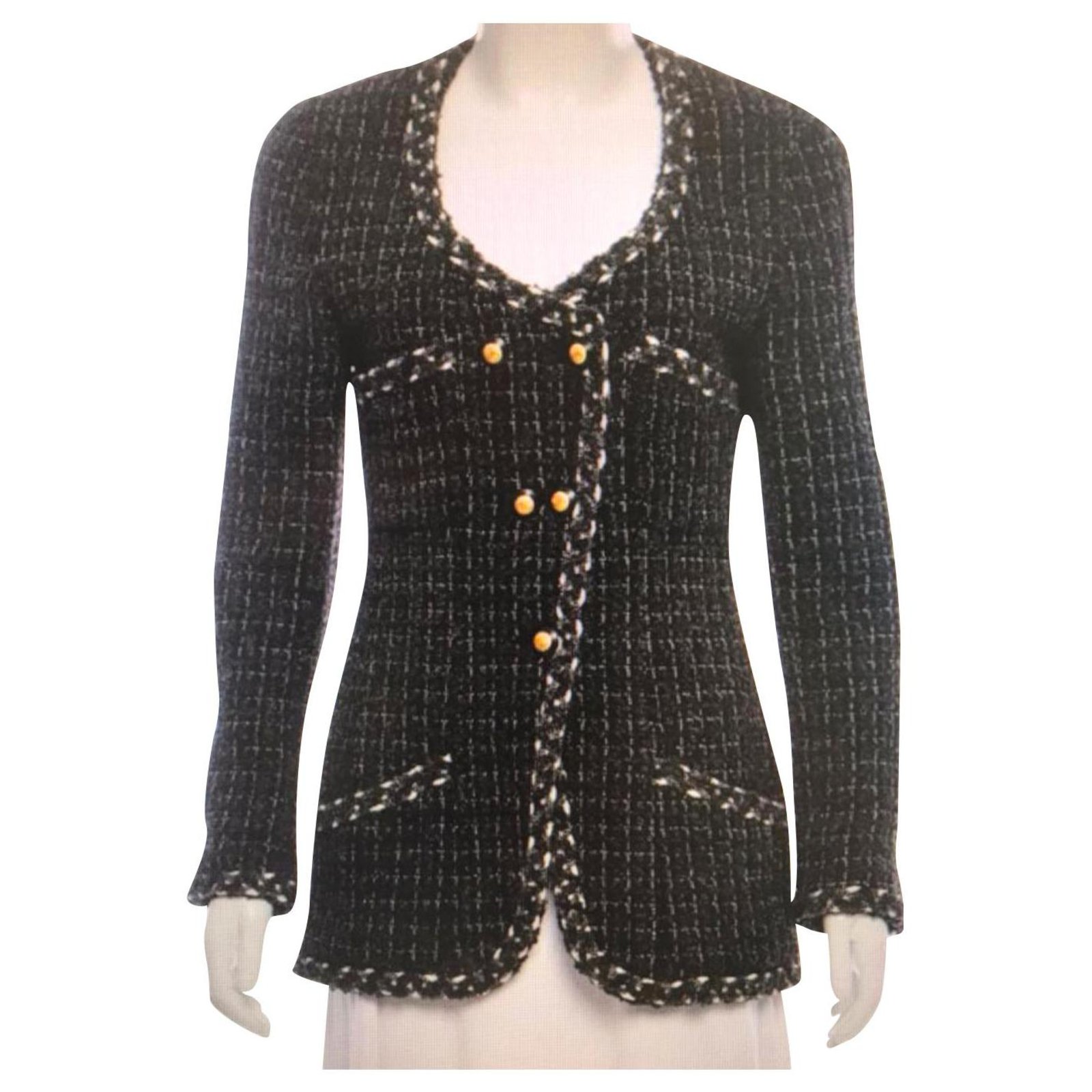 Chanel classic tweed jacket FR38 Dark grey Synthetic Cotton ref.145161