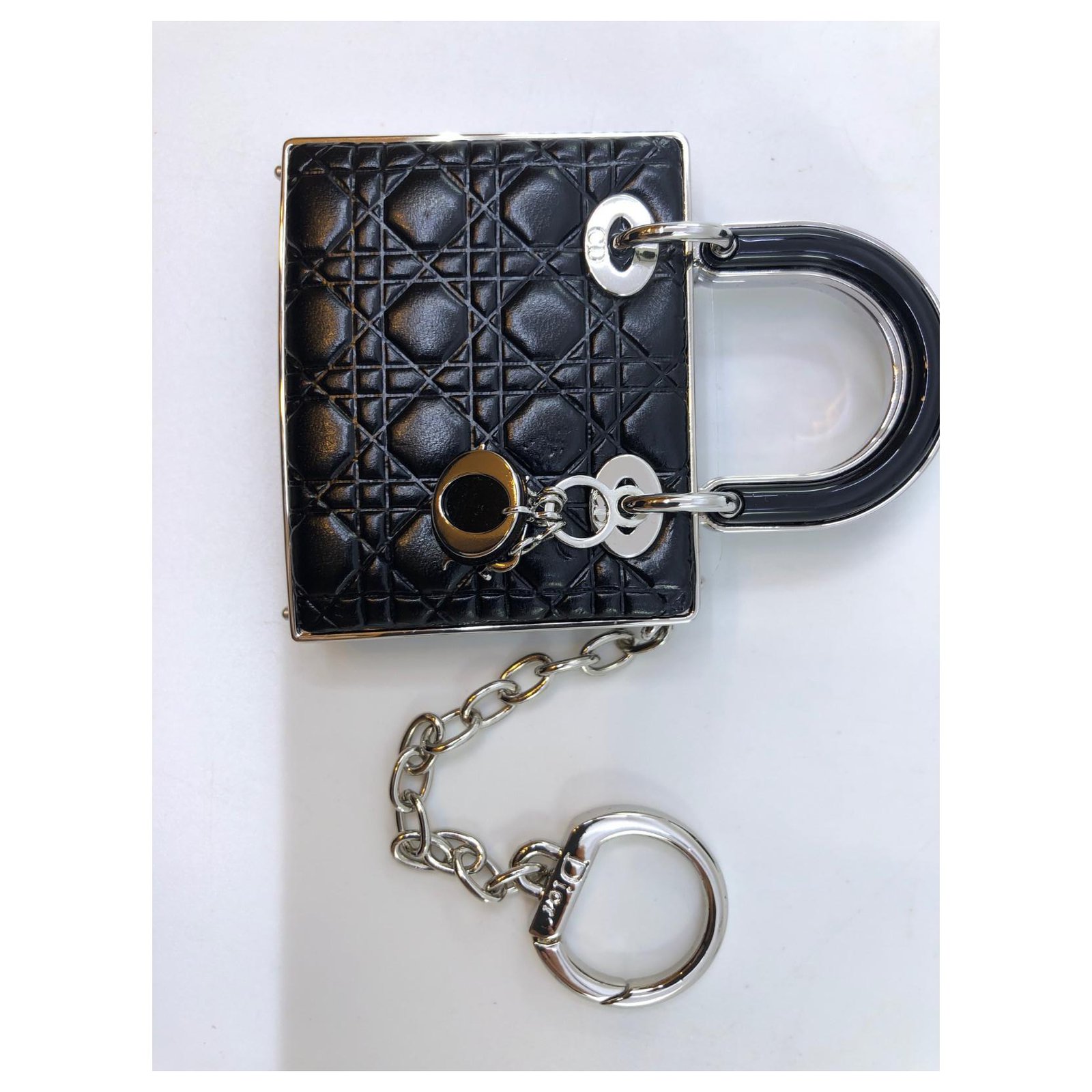 Lady Dior bag charm Black Leather ref.404021 - Joli Closet