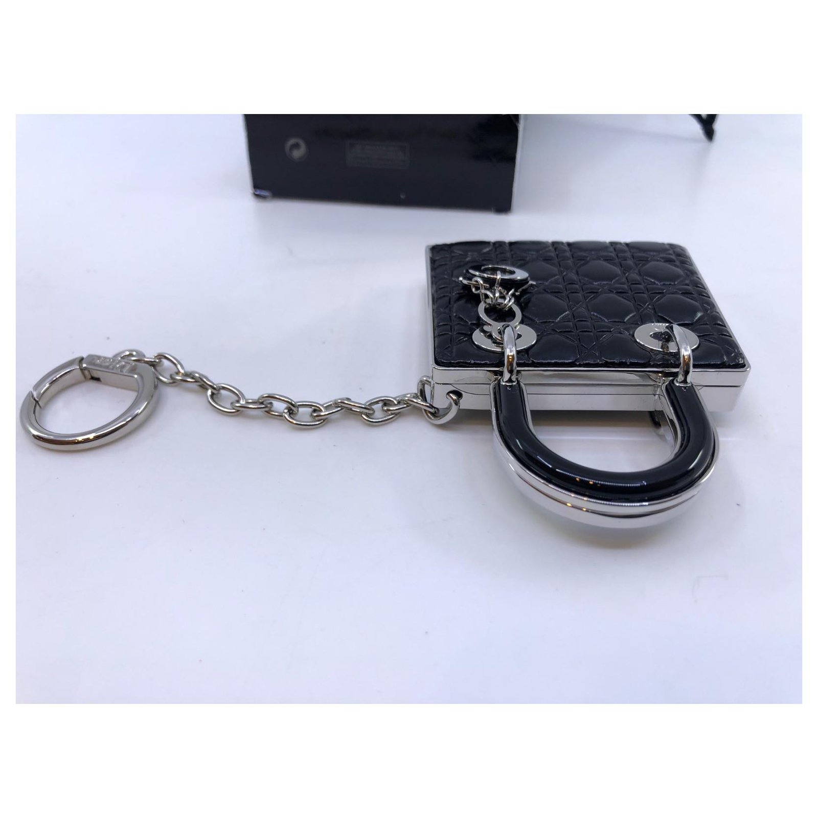 Lady Dior bag charm Black Leather ref.404021 - Joli Closet