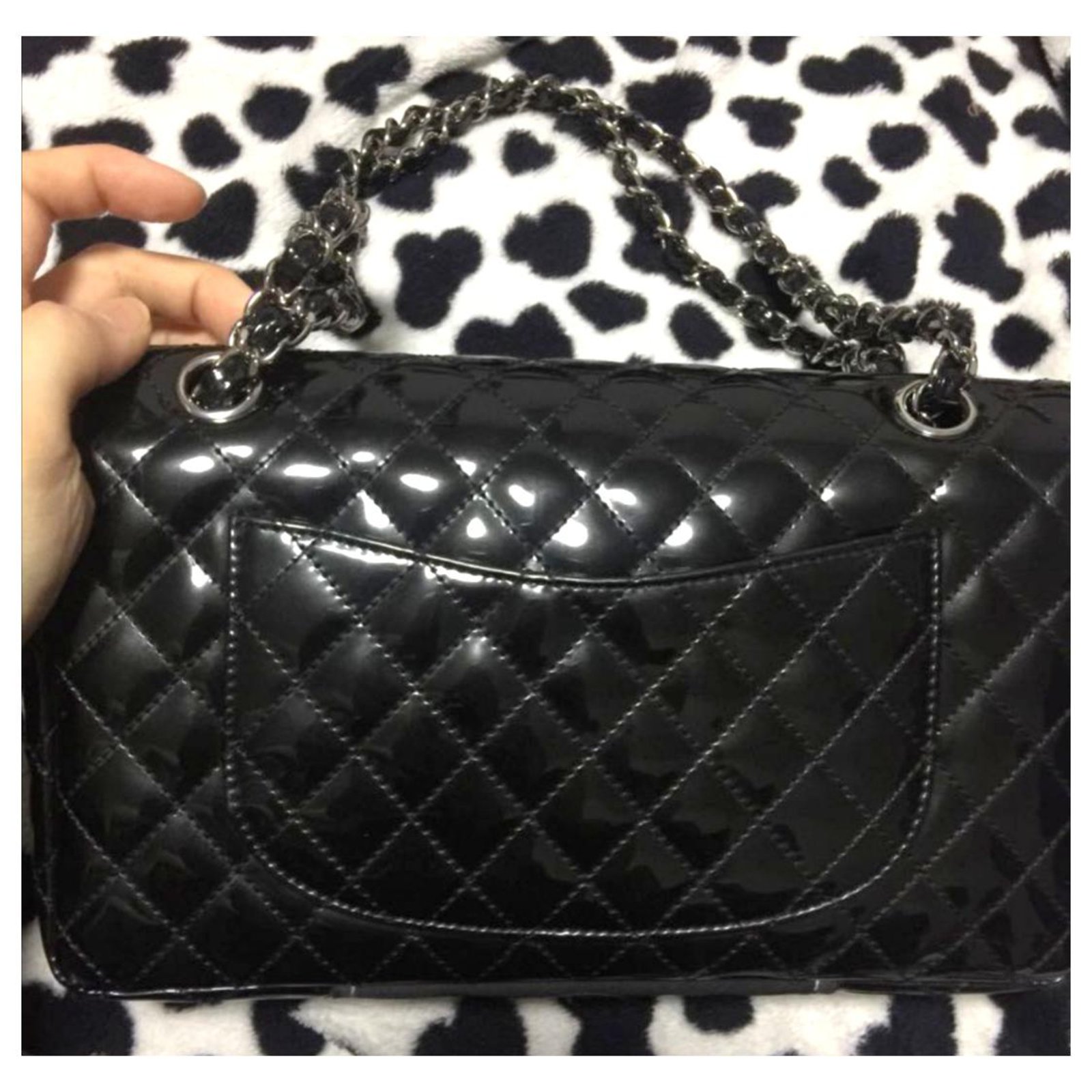 Limited Edition Chanel classic flap bag Black Patent leather ref
