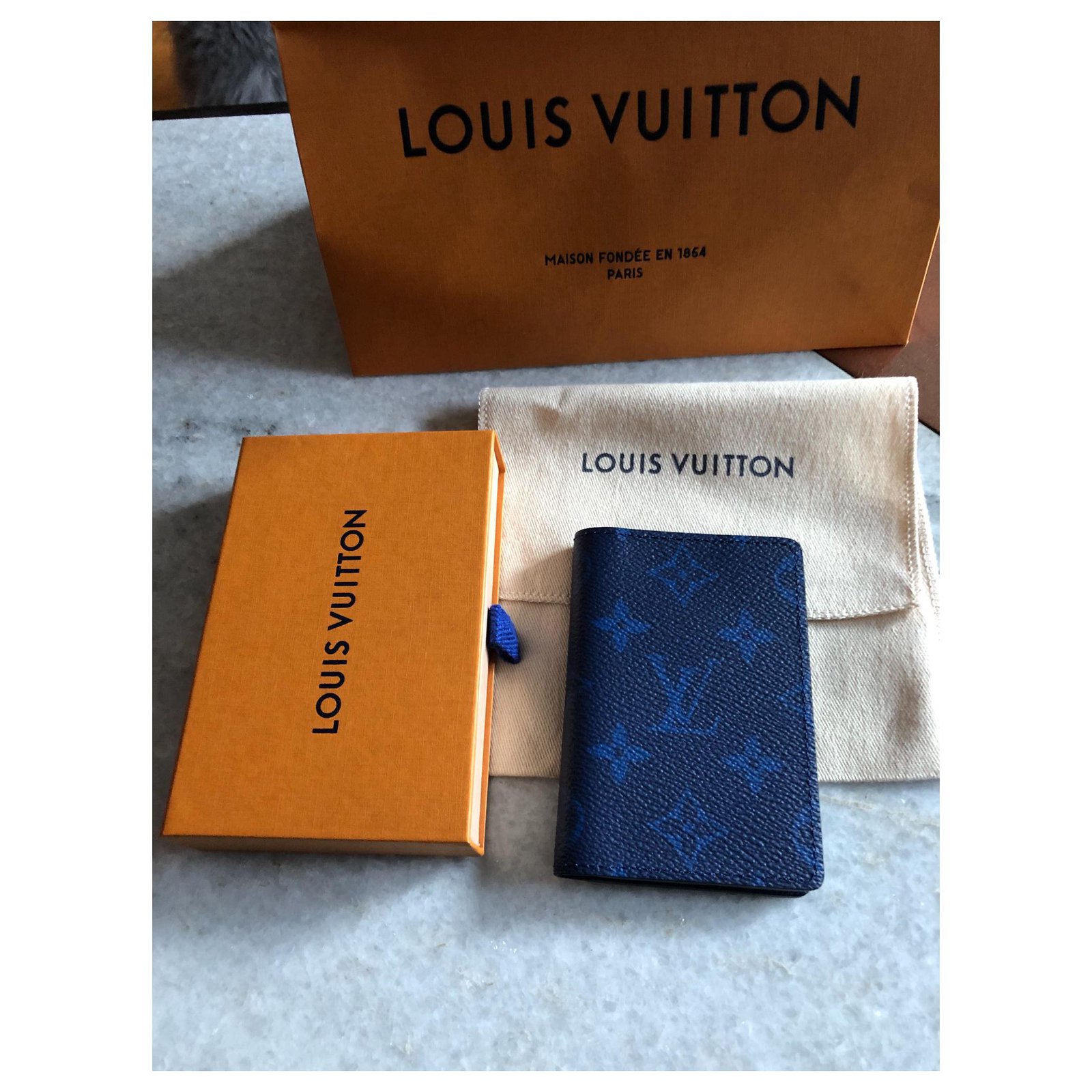 Louis Vuitton Taigarama Monogram Wallet Coin Card Holder Cobalt Blue