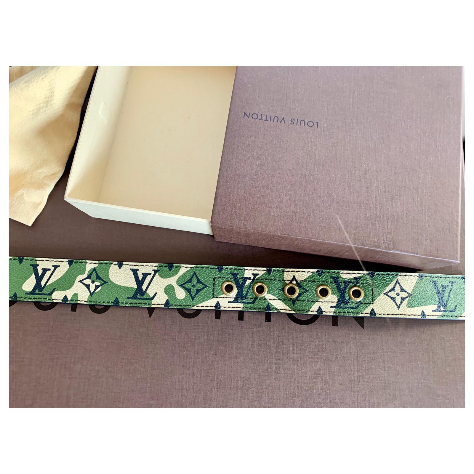Louis Vuitton Monogramouflage Murakami Belt 90 Khaki Leather ref
