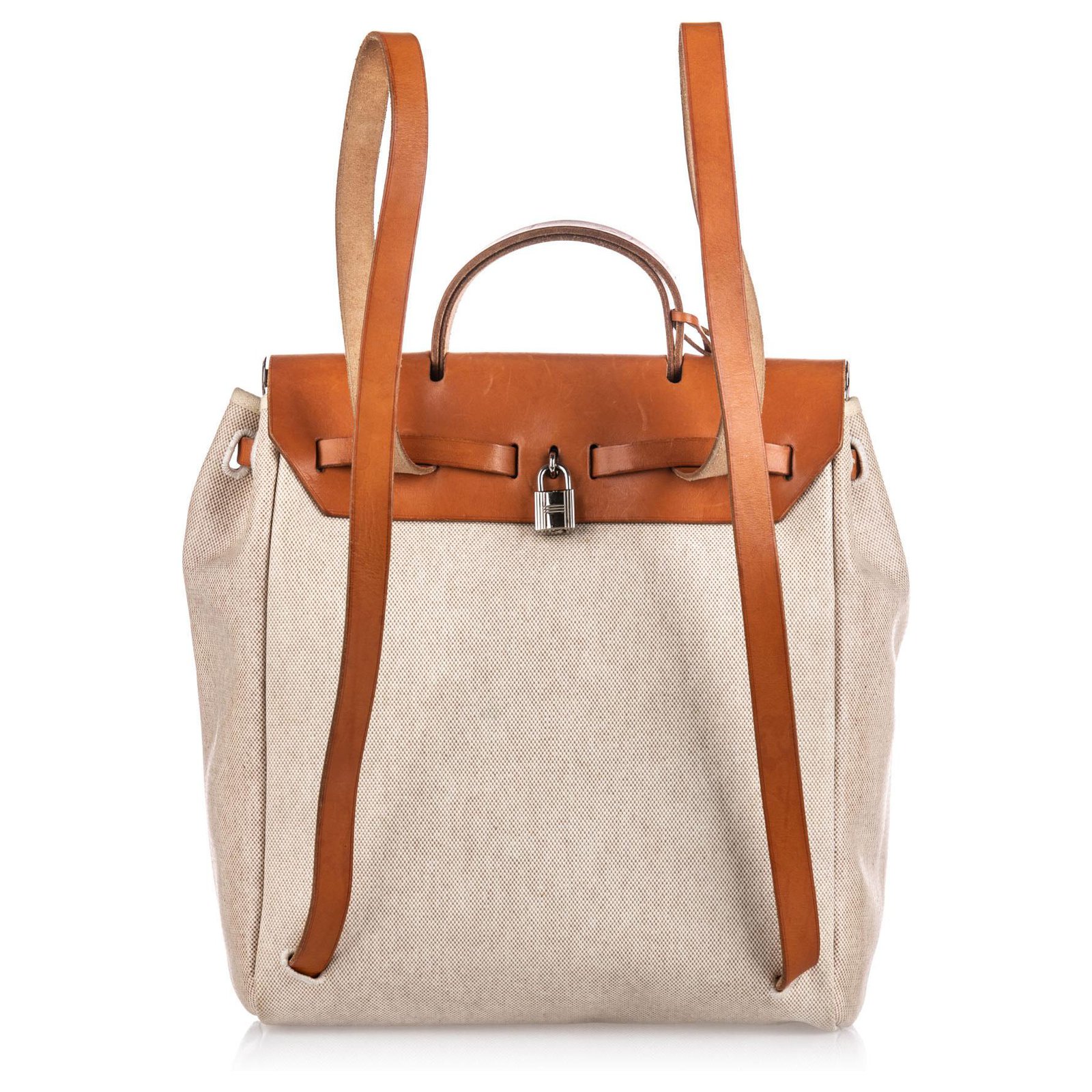 Hermès Hermes Brown Herbag Backpack Beige Leather Cloth Cloth ref ...
