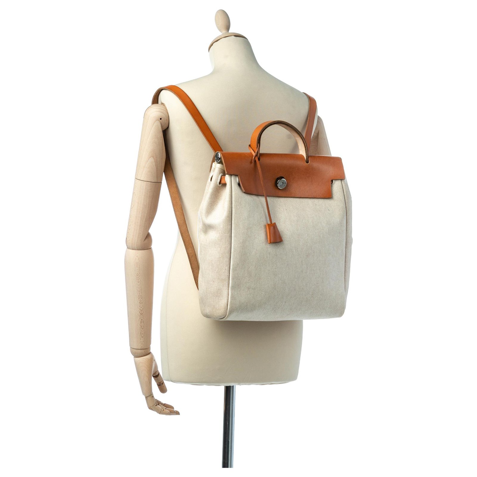 Hermès Hermes Brown Herbag Backpack Beige Leather Cloth Cloth ref ...
