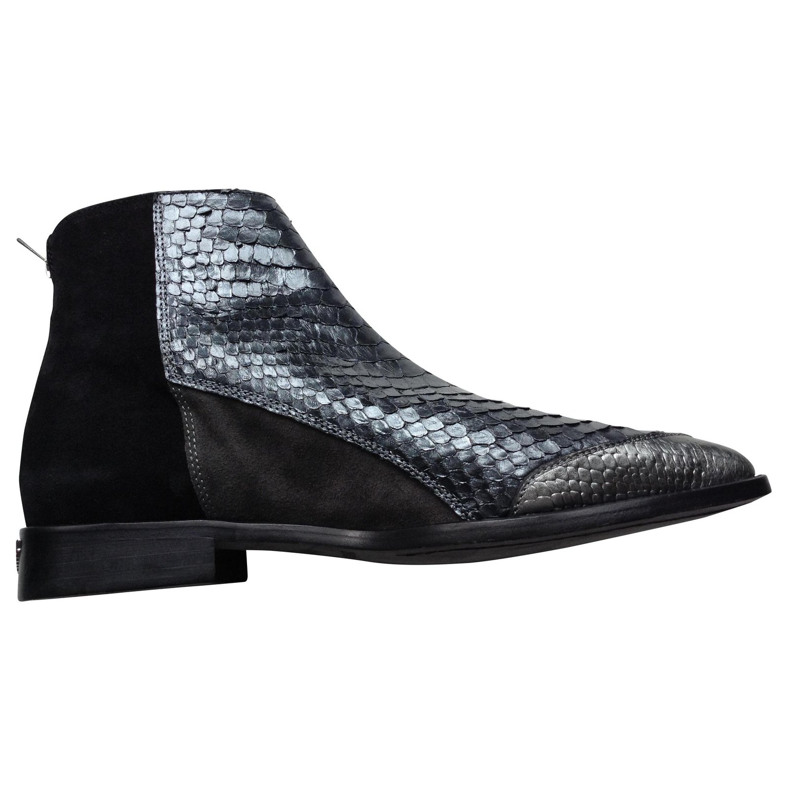 Zadig Et Voltaire Mods Neo Clous Weatern Boots, 36, Navy, Suede & Snake  Upper