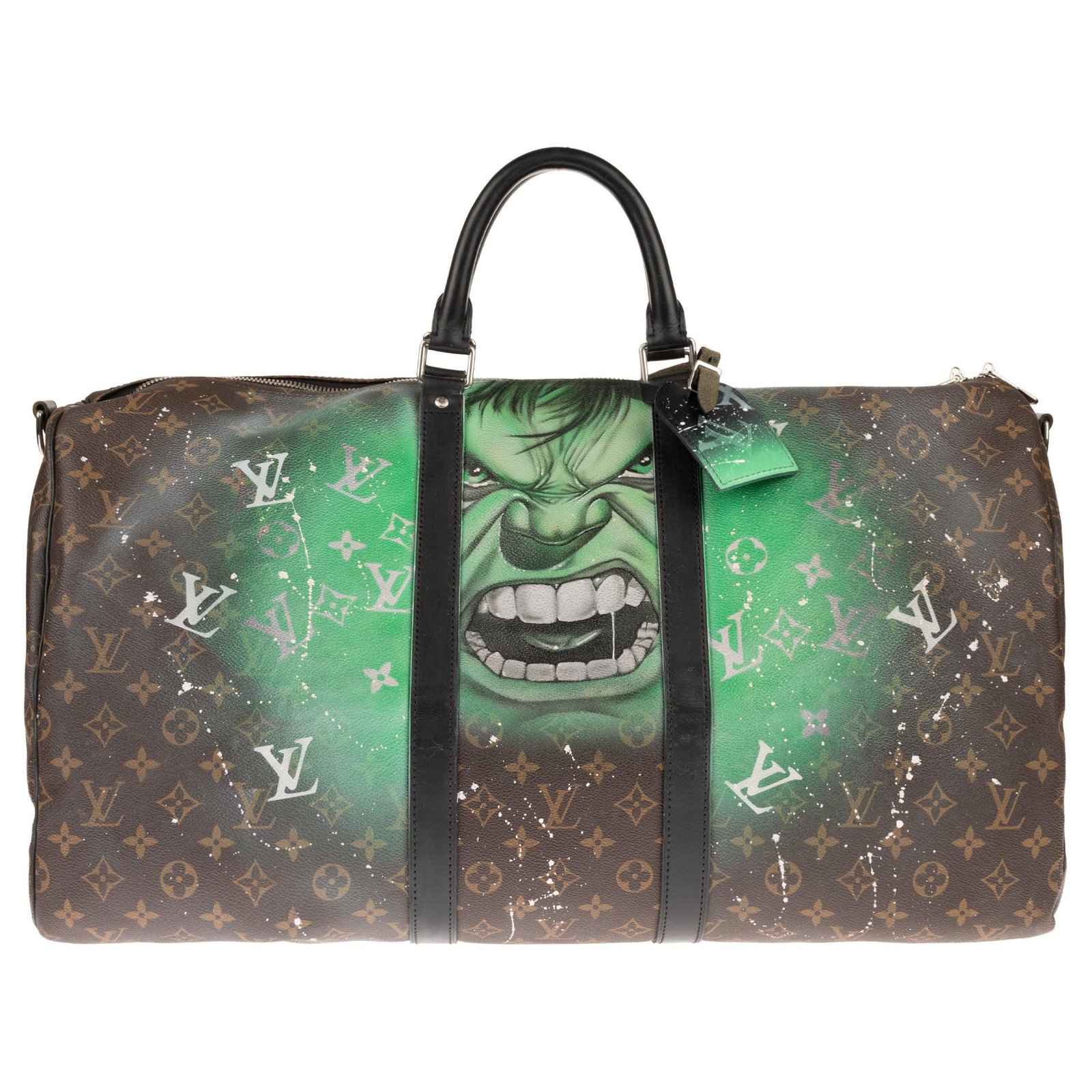 Customized Hulk Vs Shining Louis Vuitton Keepall 55 travel bag in brown  canvas For Sale at 1stDibs
