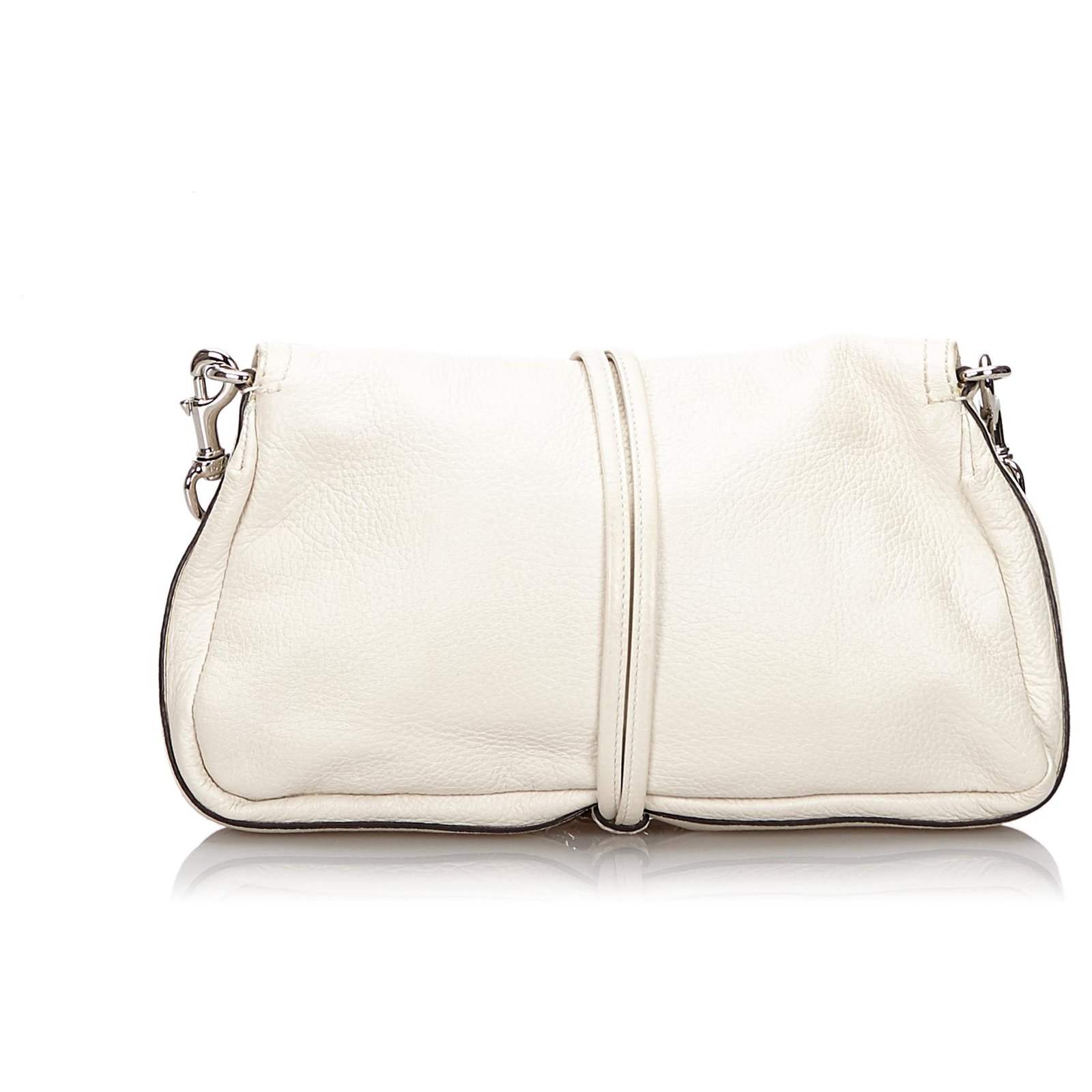 Vintage Gucci Bamboo Croisette Shoulder Bag // White Leather 