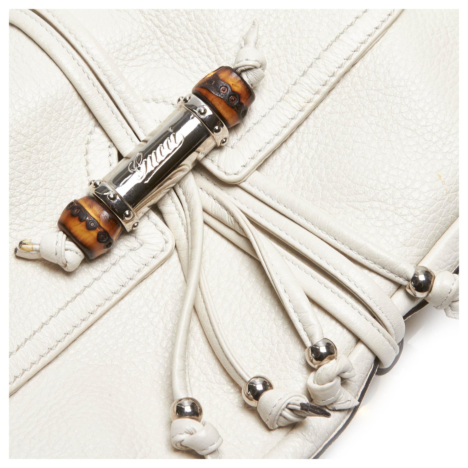 Gucci White Leather Bamboo Croisette Handbag Small Shoulder Bag For Sale at  1stDibs