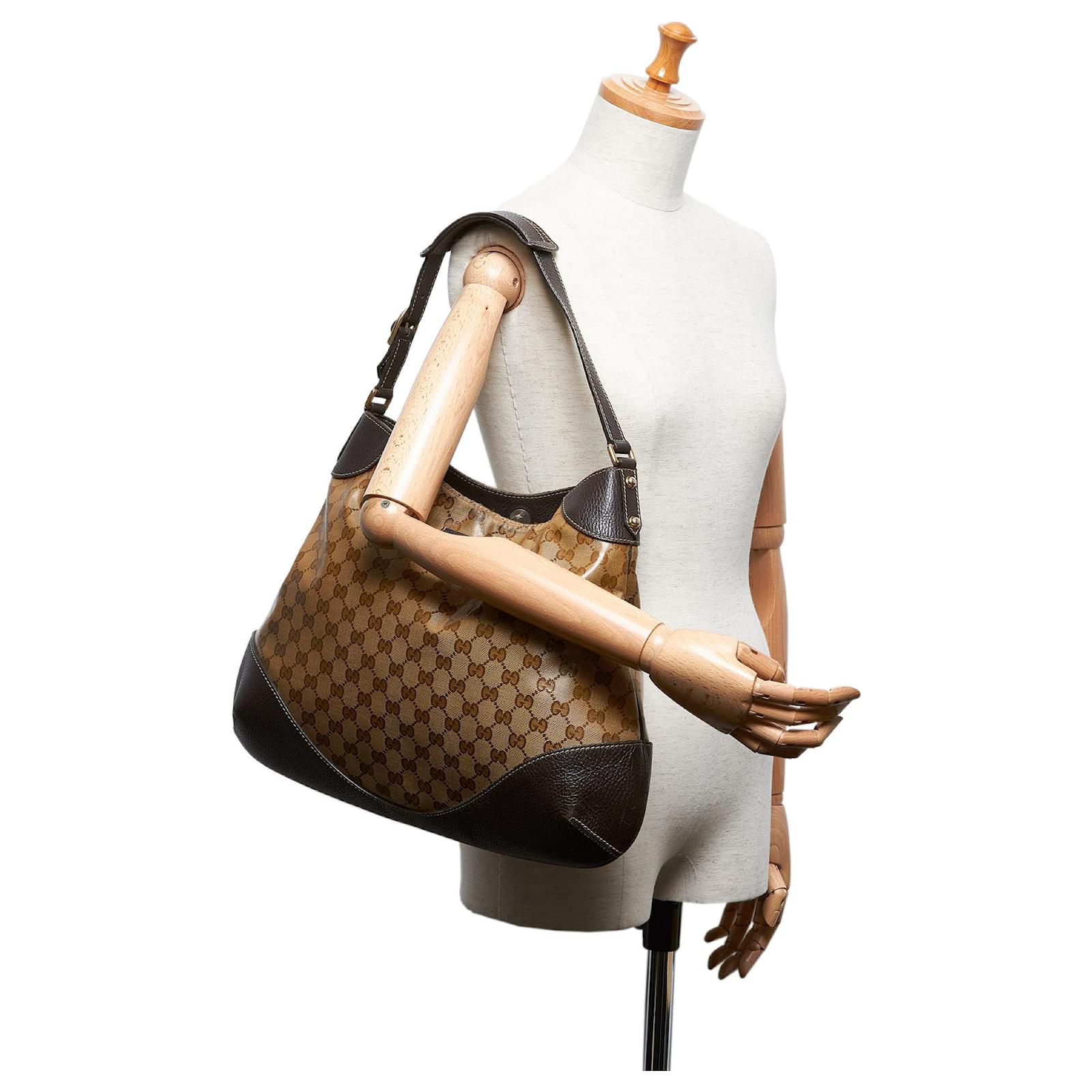 Gucci Brown GG Crystal Shoulder Bag Light brown Dark brown Leather
