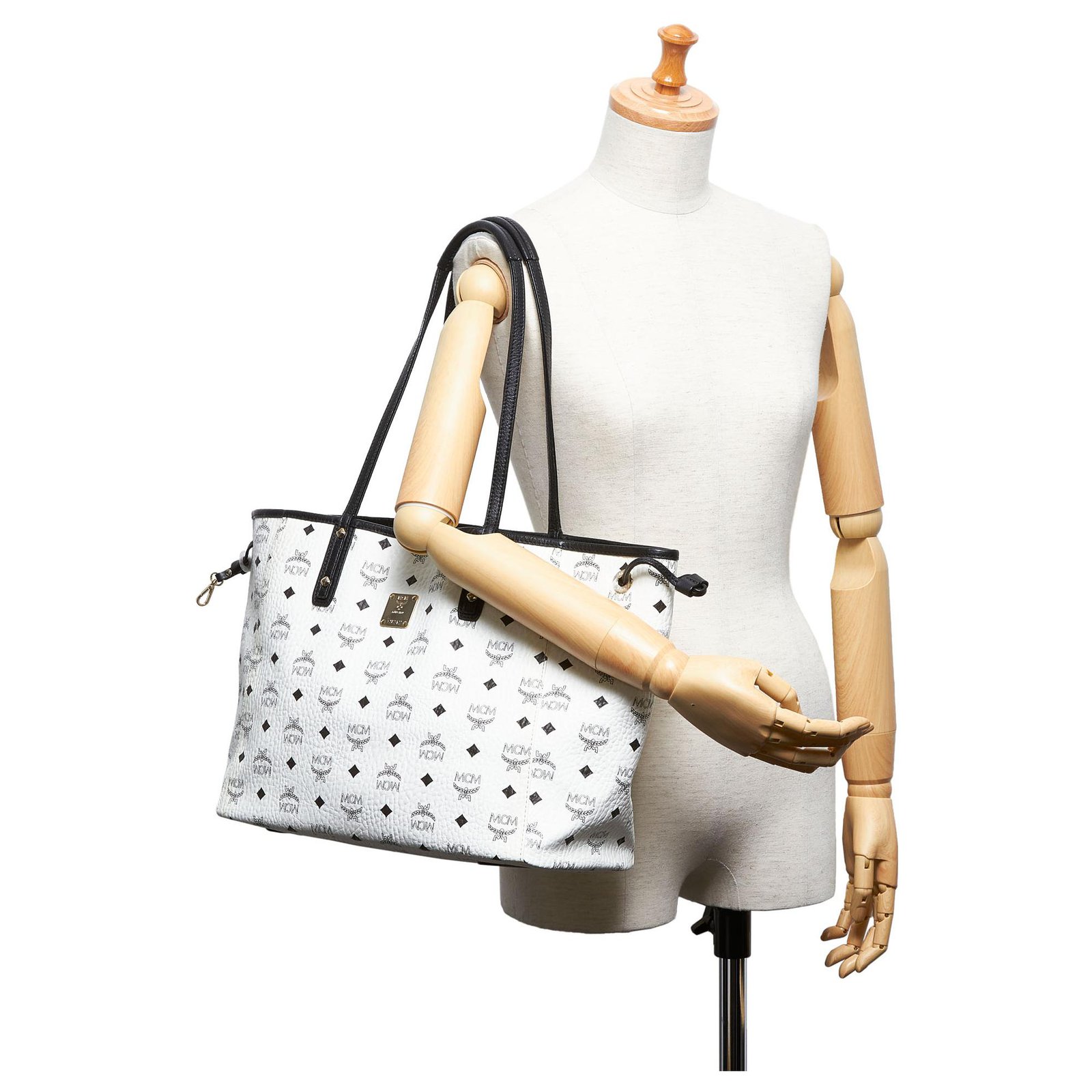 MCM Visetos Leather-Trimmed Handle Bag - White Handle Bags, Handbags -  W3050626