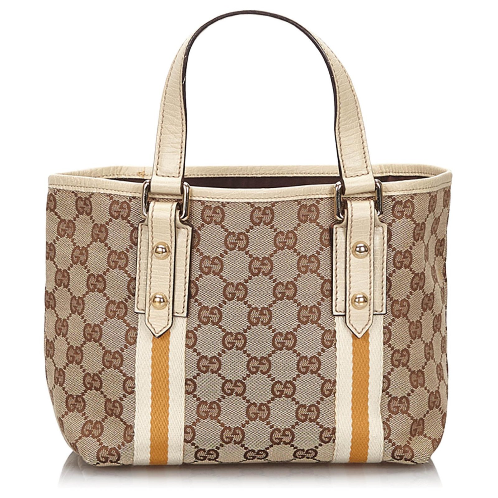 Gucci Brown GG Canvas Jolicoeur Tote Bag Beige Yellow Leather Cloth ...