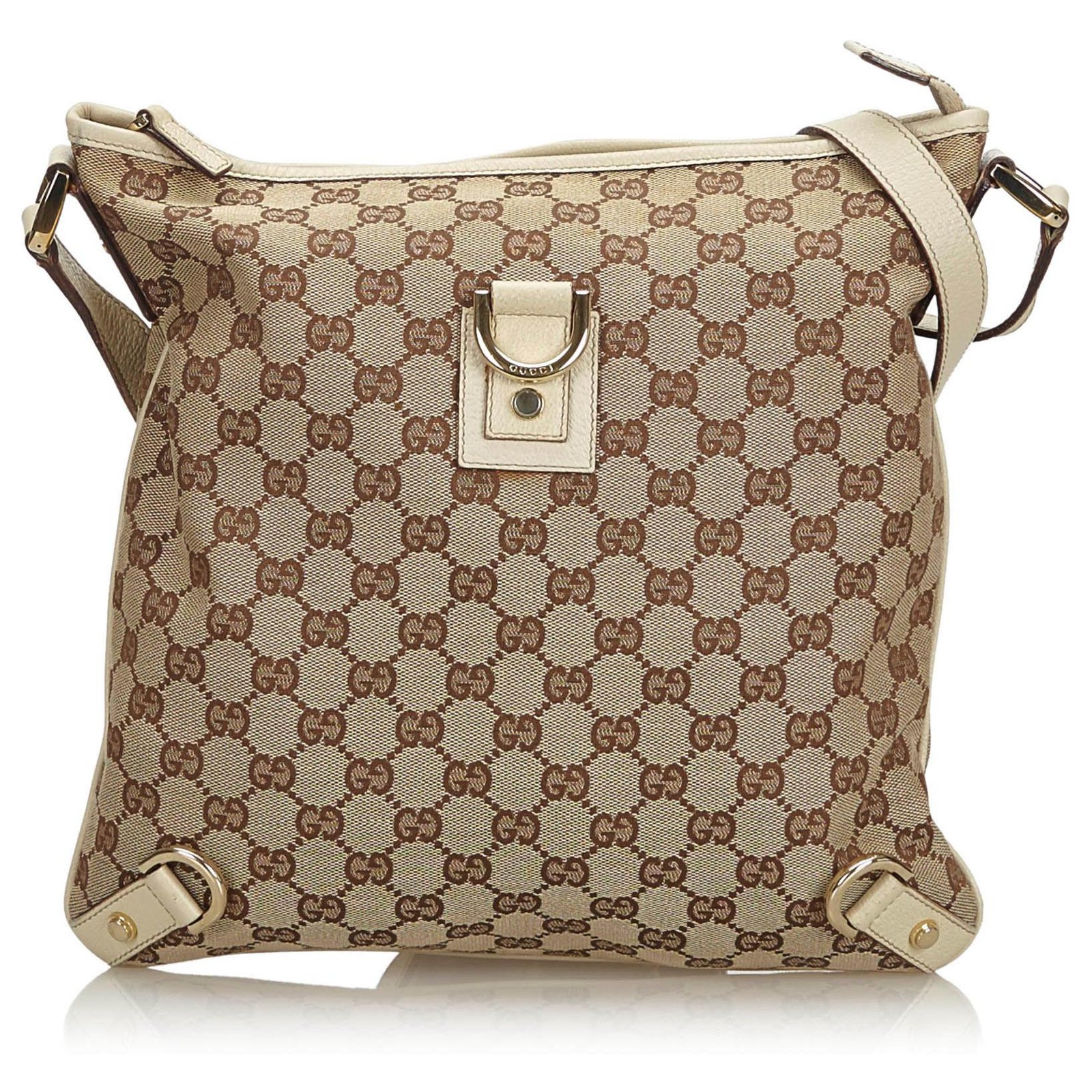 Gucci Brown GG Canvas Abbey D-Ring Crossbody Bag White Beige Leather ...