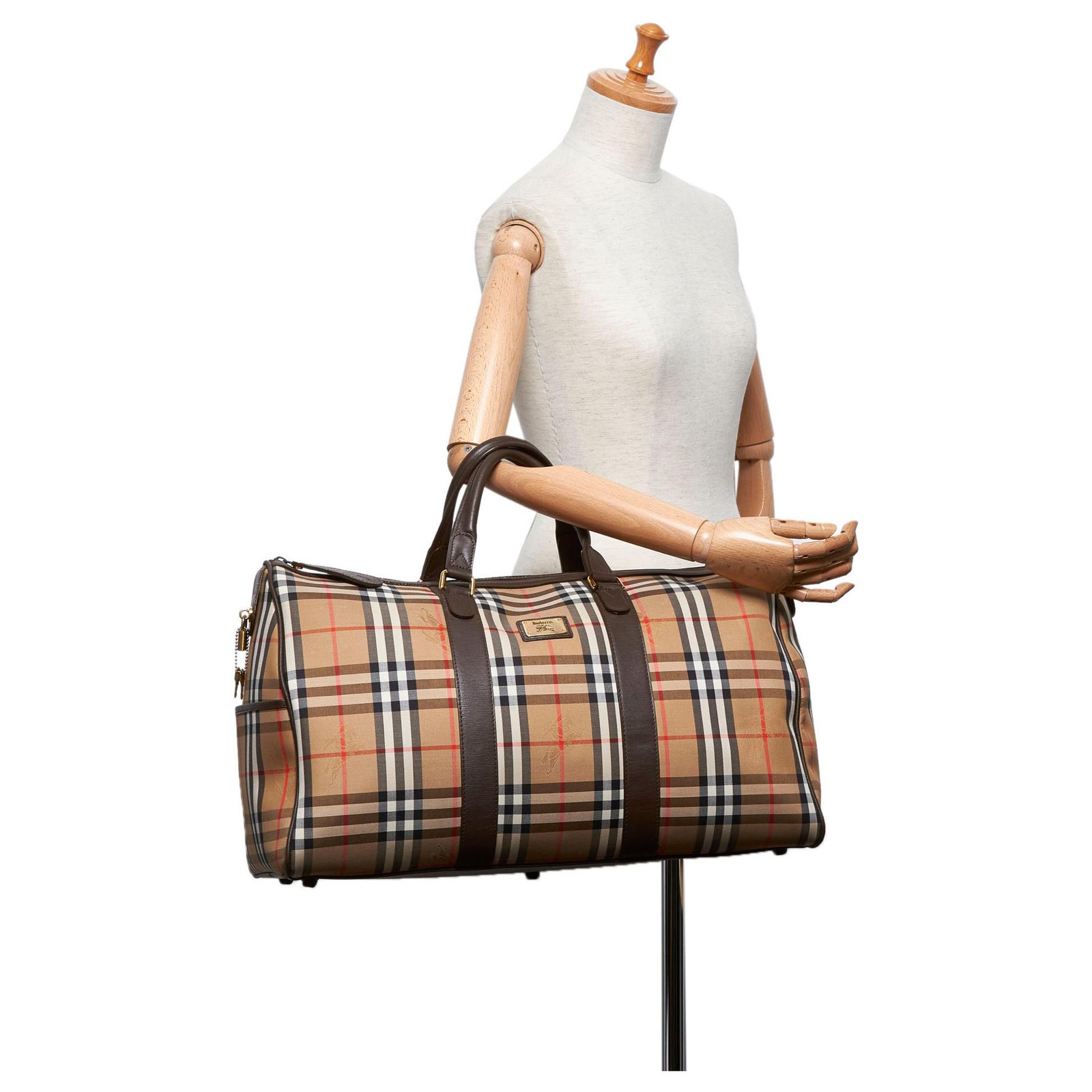 Burberry Travel bag Beige Light brown Leather Cloth Cloth ref.723243 - Joli  Closet