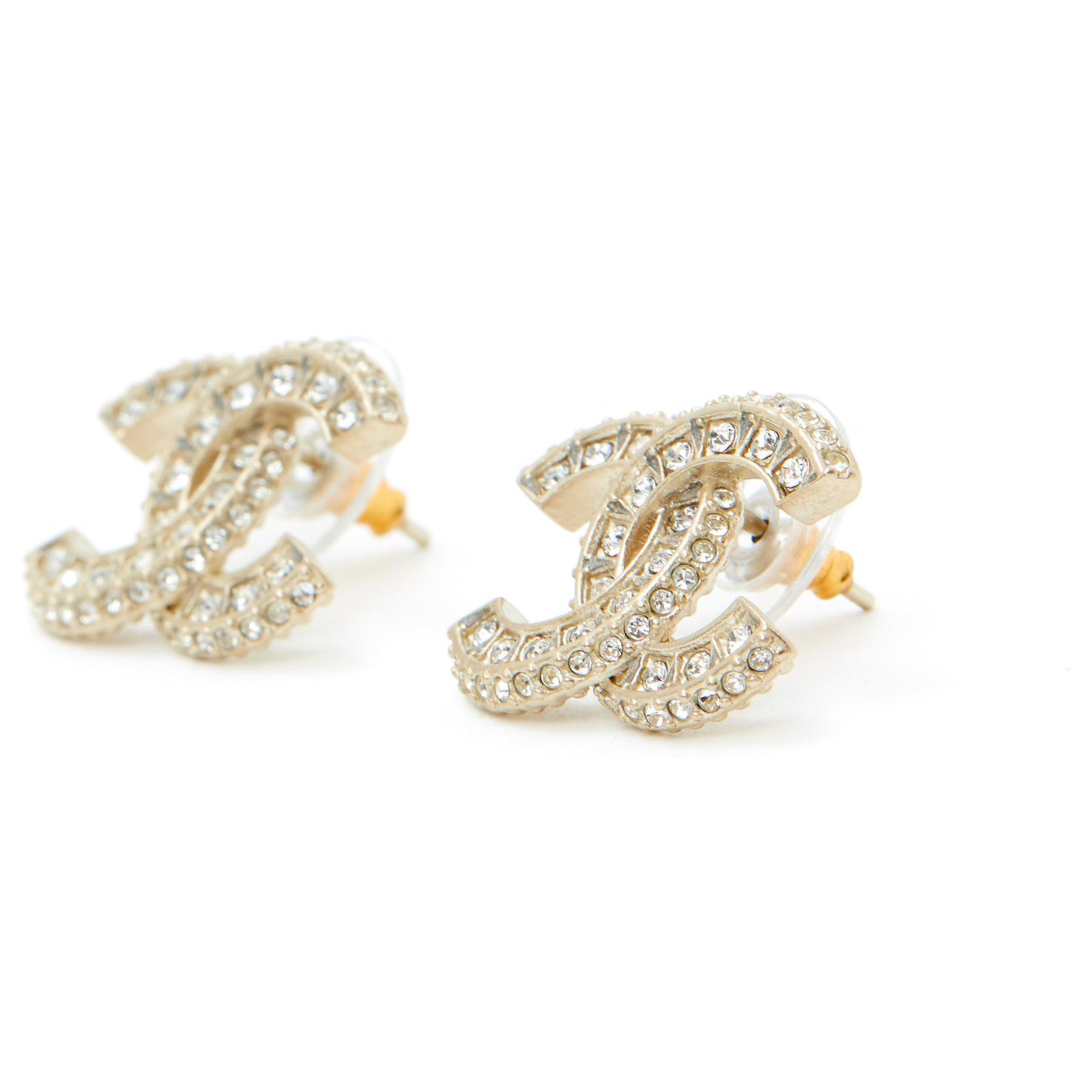 Chanel CC rhinestone earring Golden Steel ref.972234 - Joli Closet