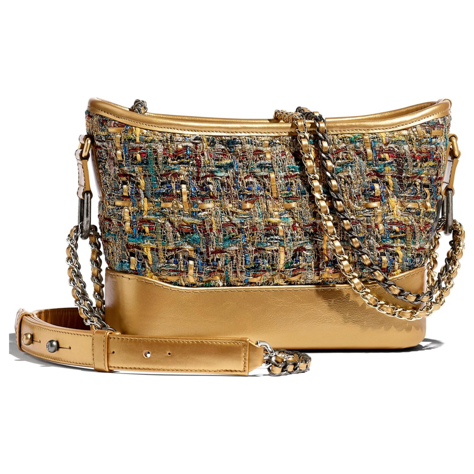 Chanel Gabrielle Hobo Bag Tweed Calfskin Silver/Gold-tone Black Multicolor  in Tweed/Calfskin with Silver/Gold-tone - US