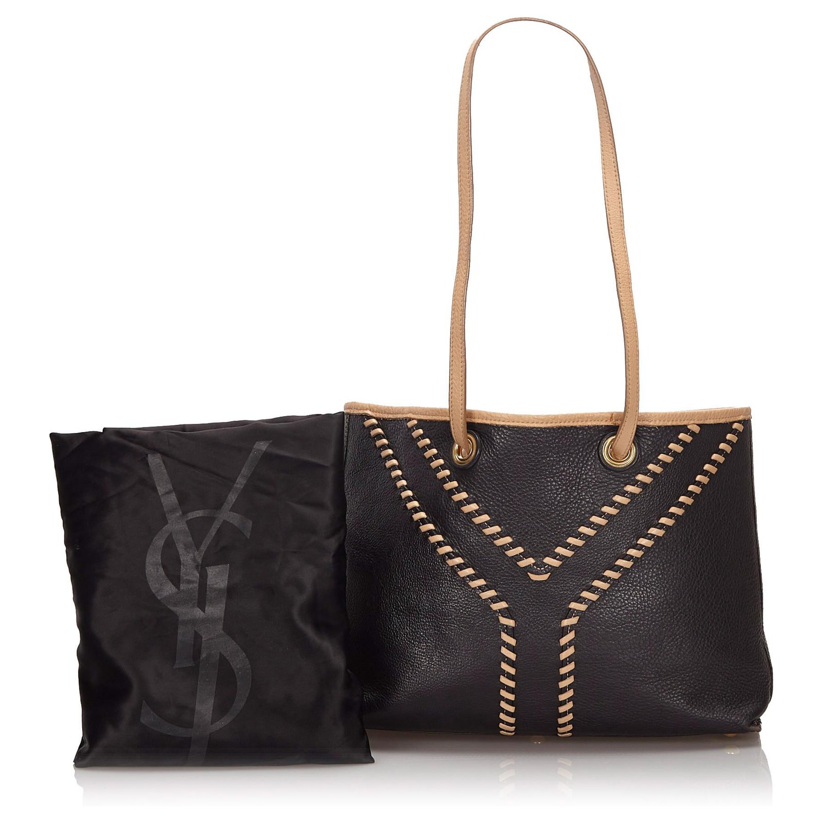 Yves Saint Laurent YSL Black Leather Reversible Neo lined Tote Bag ...