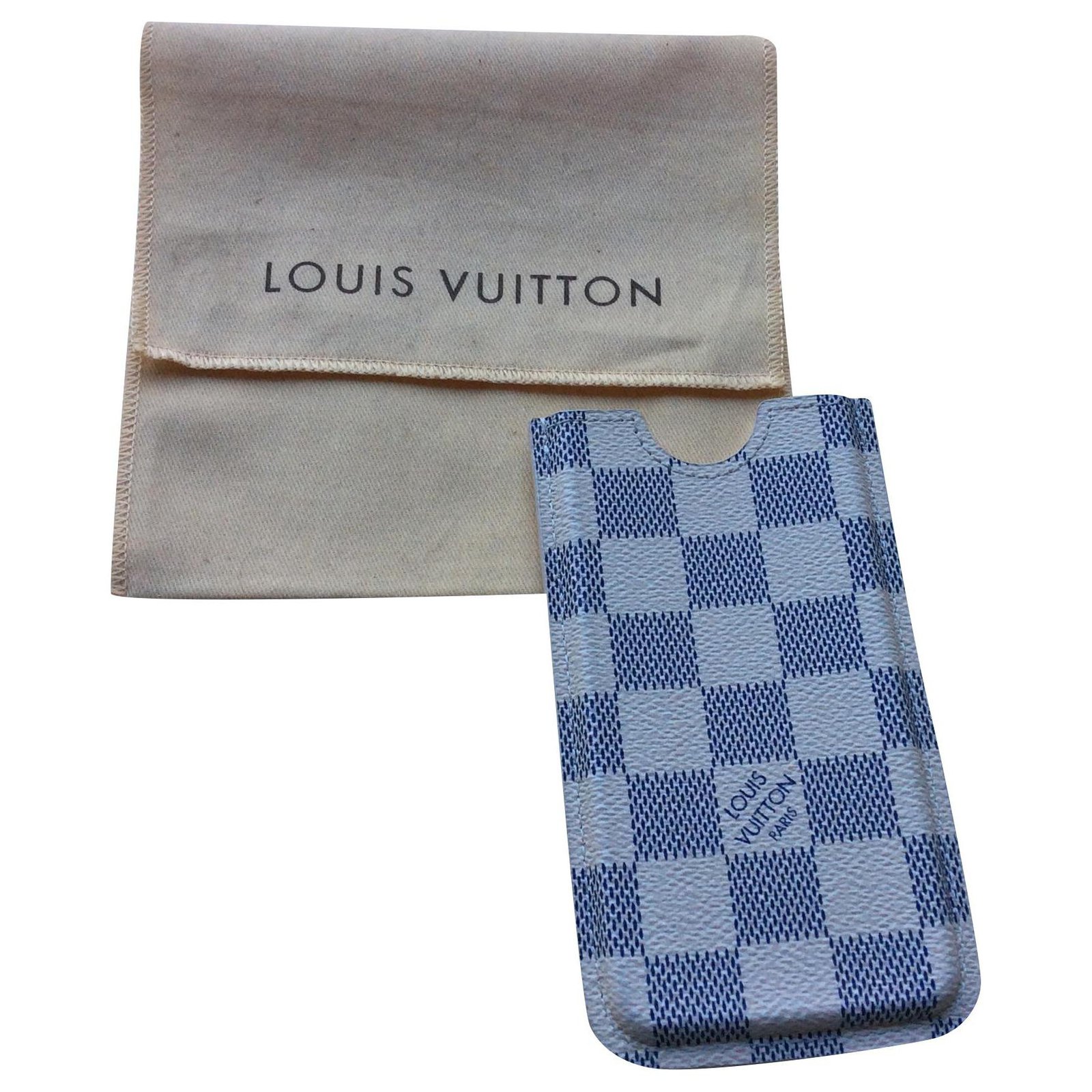 Louis Vuitton phone case Damier Azur canvas reconverted business card  holder Blue Beige Leather Cloth ref.150381 - Joli Closet