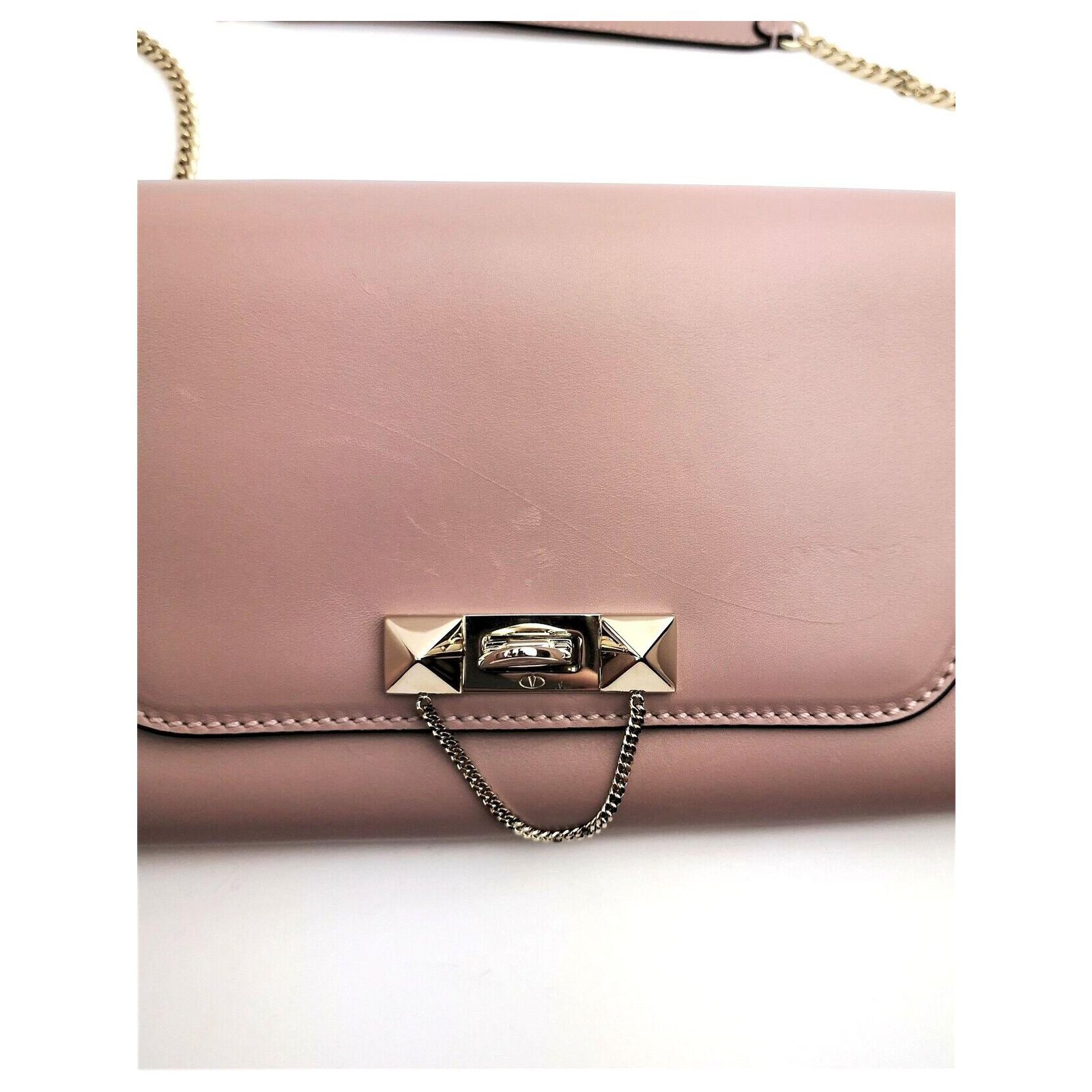 VALENTINO Demilune Dusty Pink Mink Fur Rockstud Flap Bag