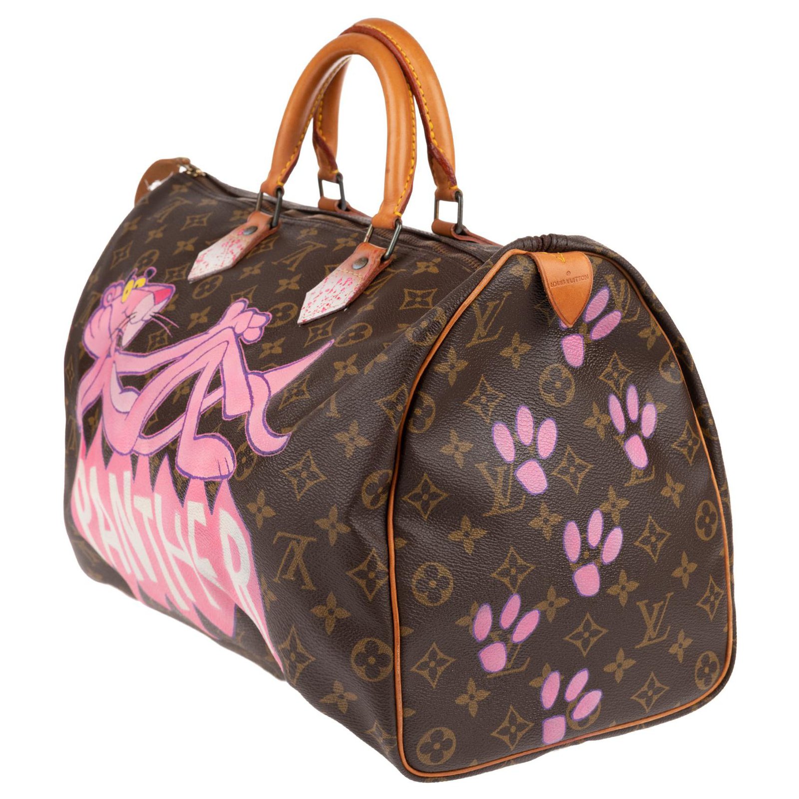 Louis Vuitton Very nice speedy 35 in monogram canvas and custom leather  Pink Panther Smoking by artist PatBo Brown Cloth ref.263143 - Joli Closet