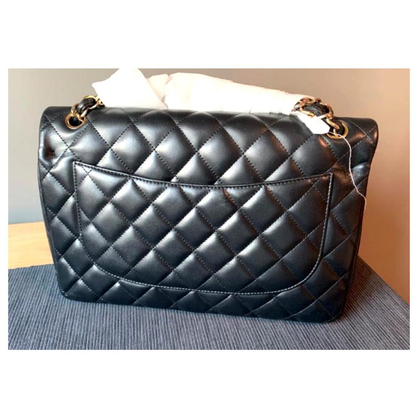 Chanel black lambskin Jumbo classic flap bag GHW
