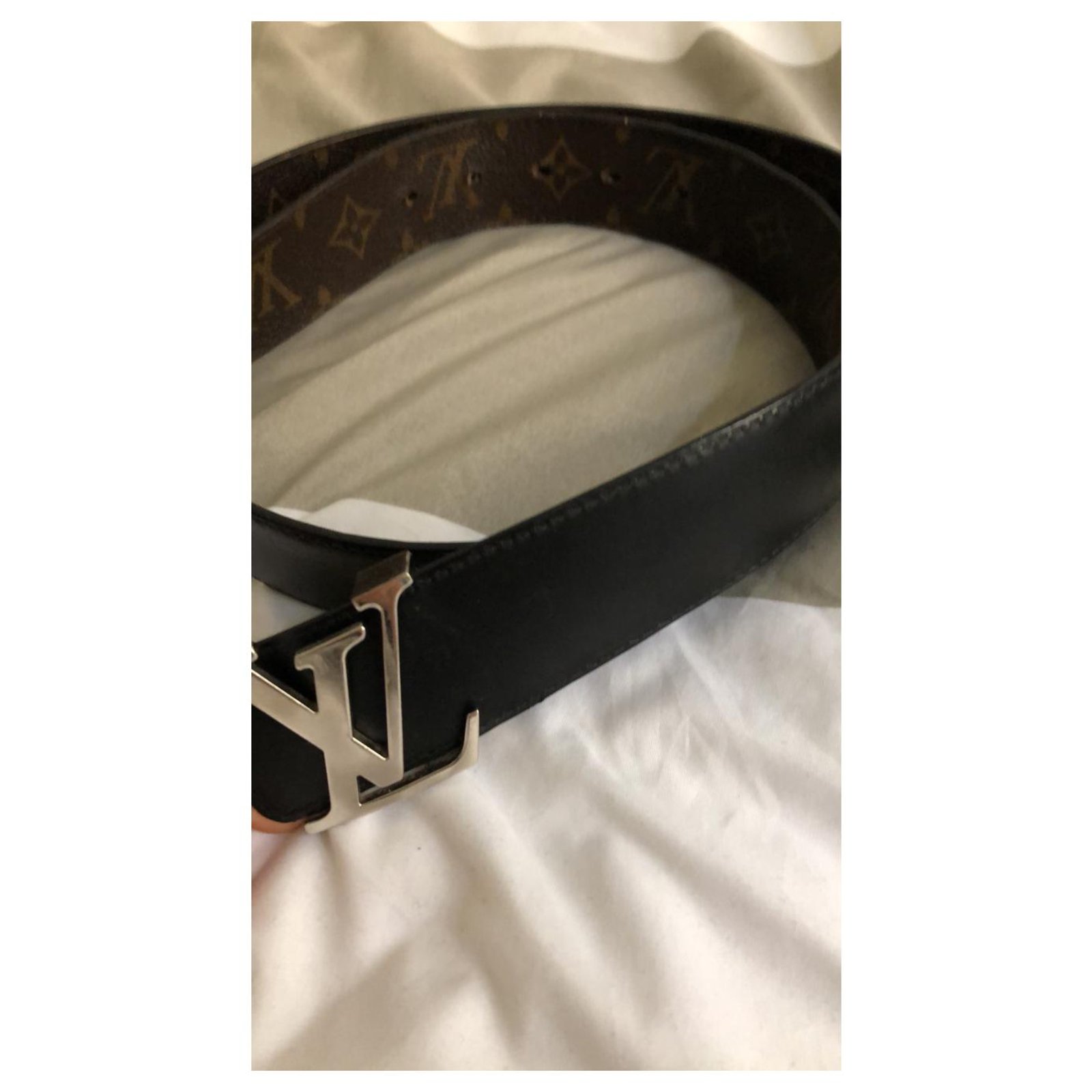 Louis Vuitton Reversible Belt Brown Black Leather Cloth ref.152424