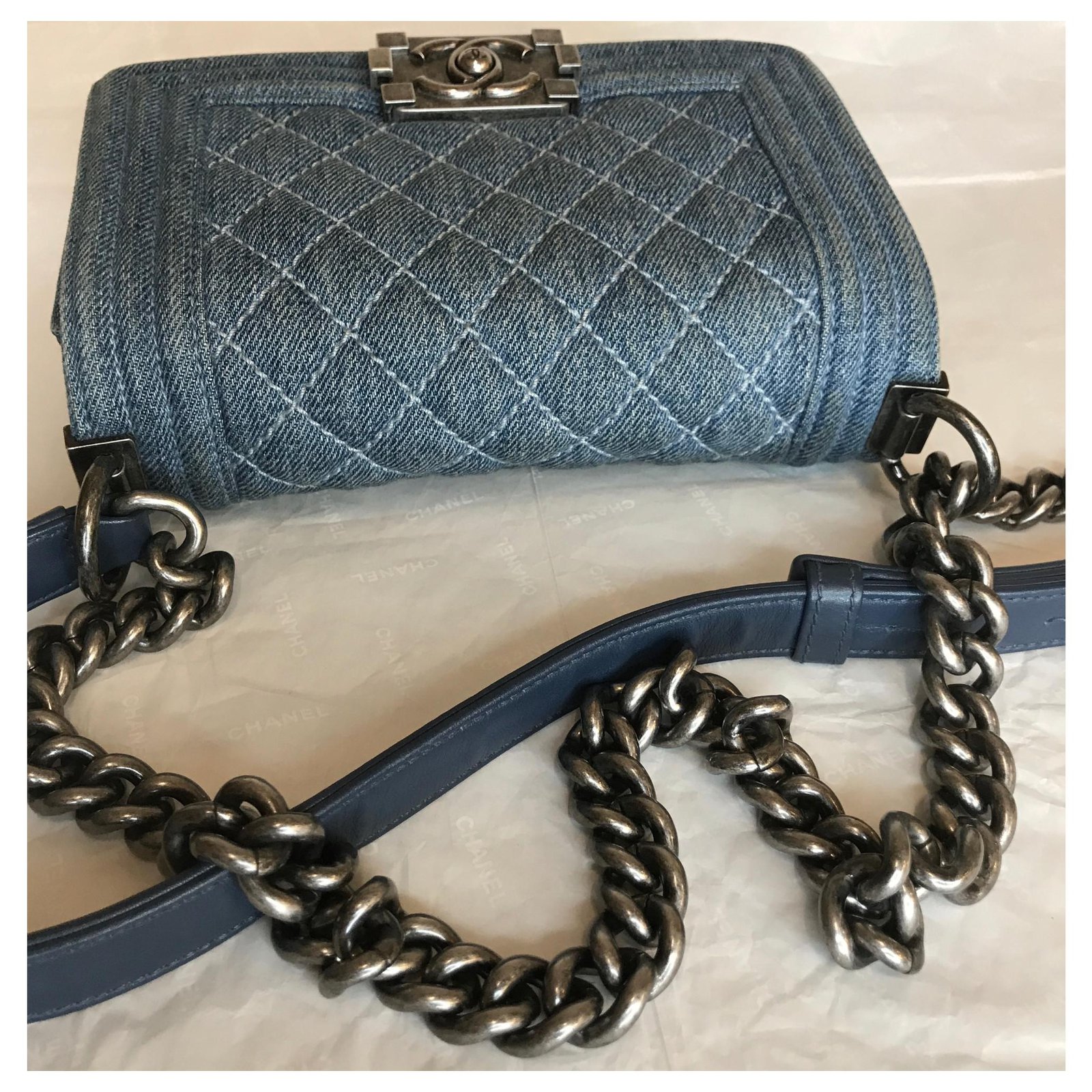 Chanel Boy Denim Bag w/box, Dustbag Blue ref.152455 - Joli Closet