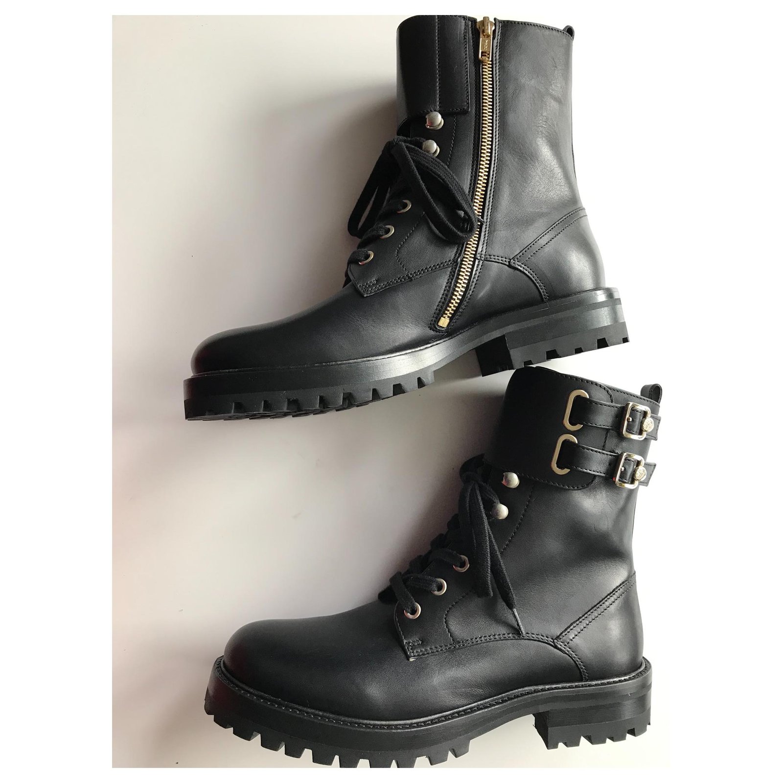 VERSACE COLLECTION LEATHER COMBAT BOOTS Black Rubber ref.152908 - Joli ...
