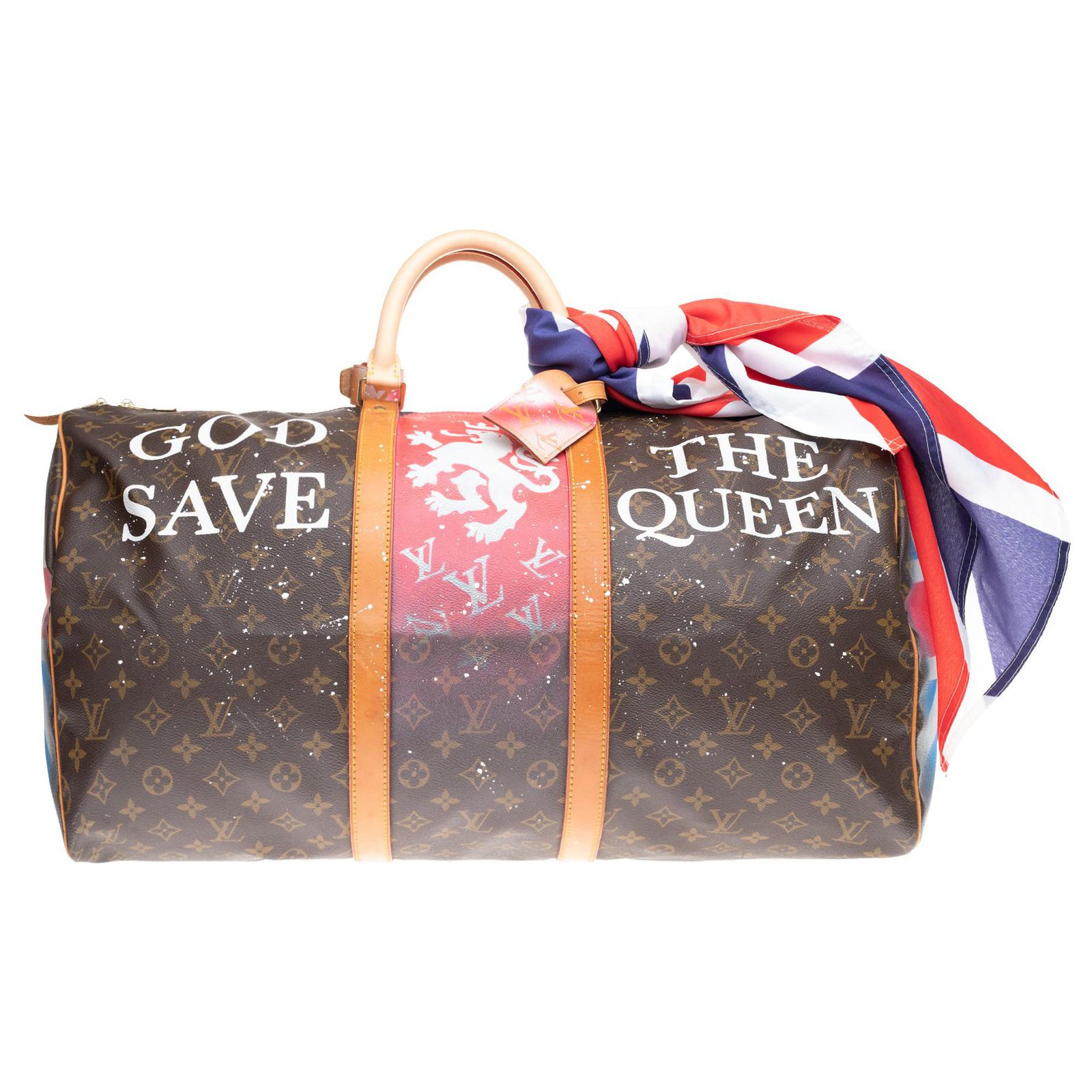 Louis Vuitton Keepall 55 Monogram God save the Queen customized by PatBo!  Brown Cloth ref.152981 - Joli Closet