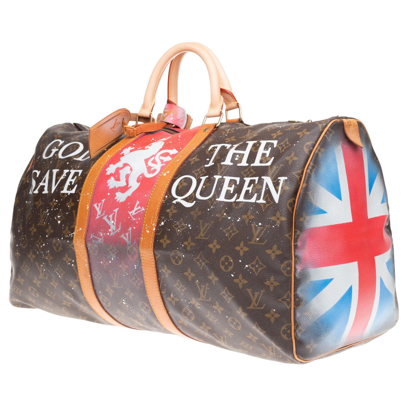 Louis Vuitton Keepall 55 Monogram God save the Queen customized by PatBo!  Brown Cloth ref.152981 - Joli Closet
