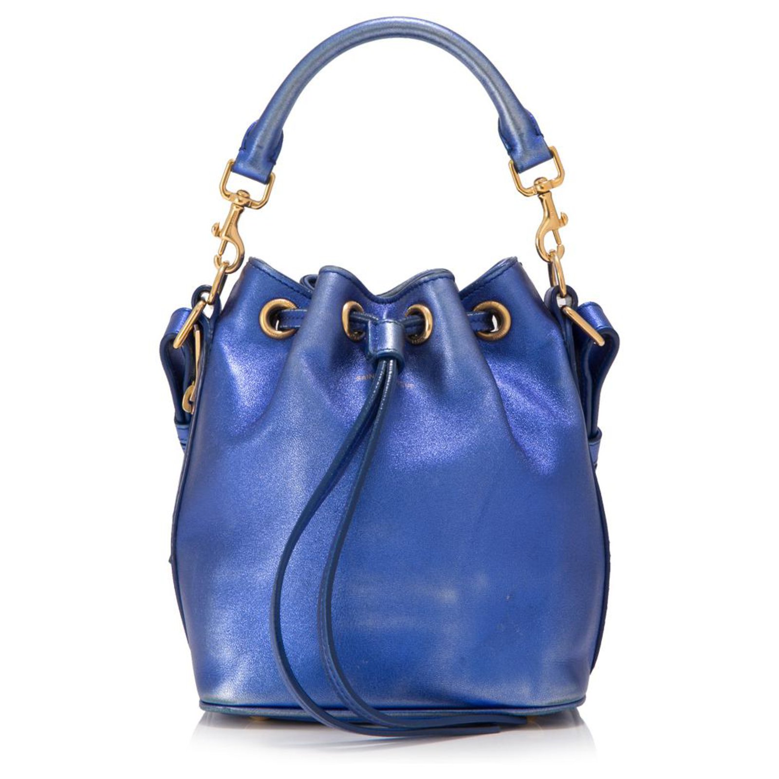 Yves Saint Laurent YSL Blue Metallic Leather Bucket Bag ref.153774 - Joli  Closet