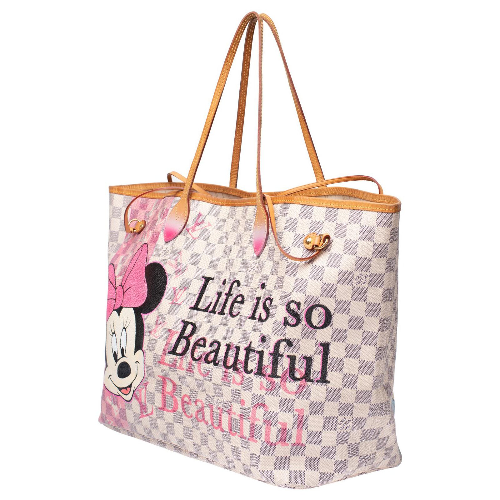 Louis Vuitton Louis Vuitton Neverfull GM checkered tote Bag blue personalized &quot;Life is beautiful ...