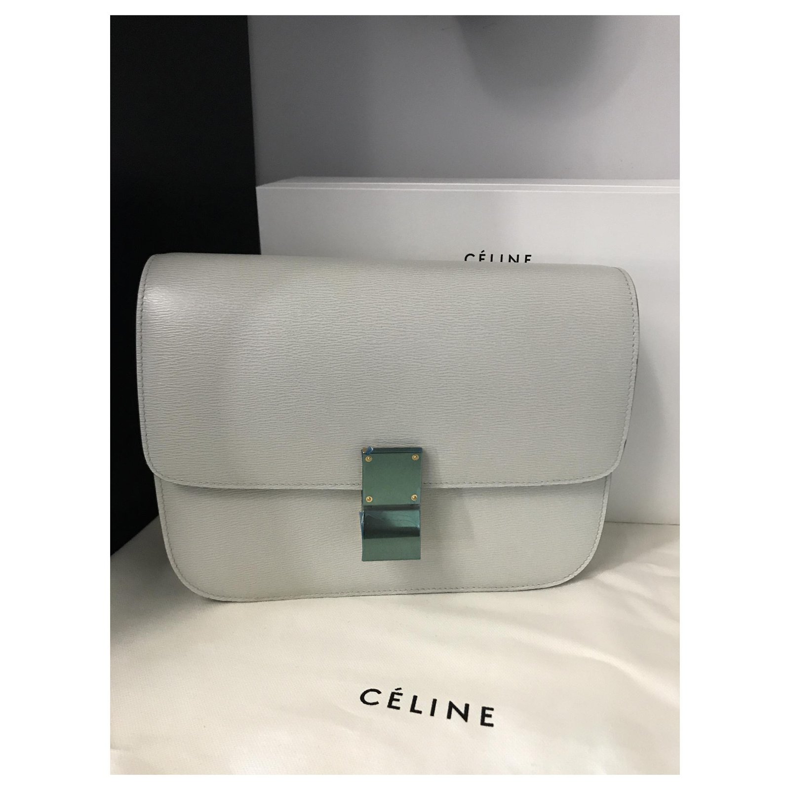 Céline CELINE CLASSIC BOX BAG BAG NEW MEDIUM SIZE LIEGE LEATHER Grey ...
